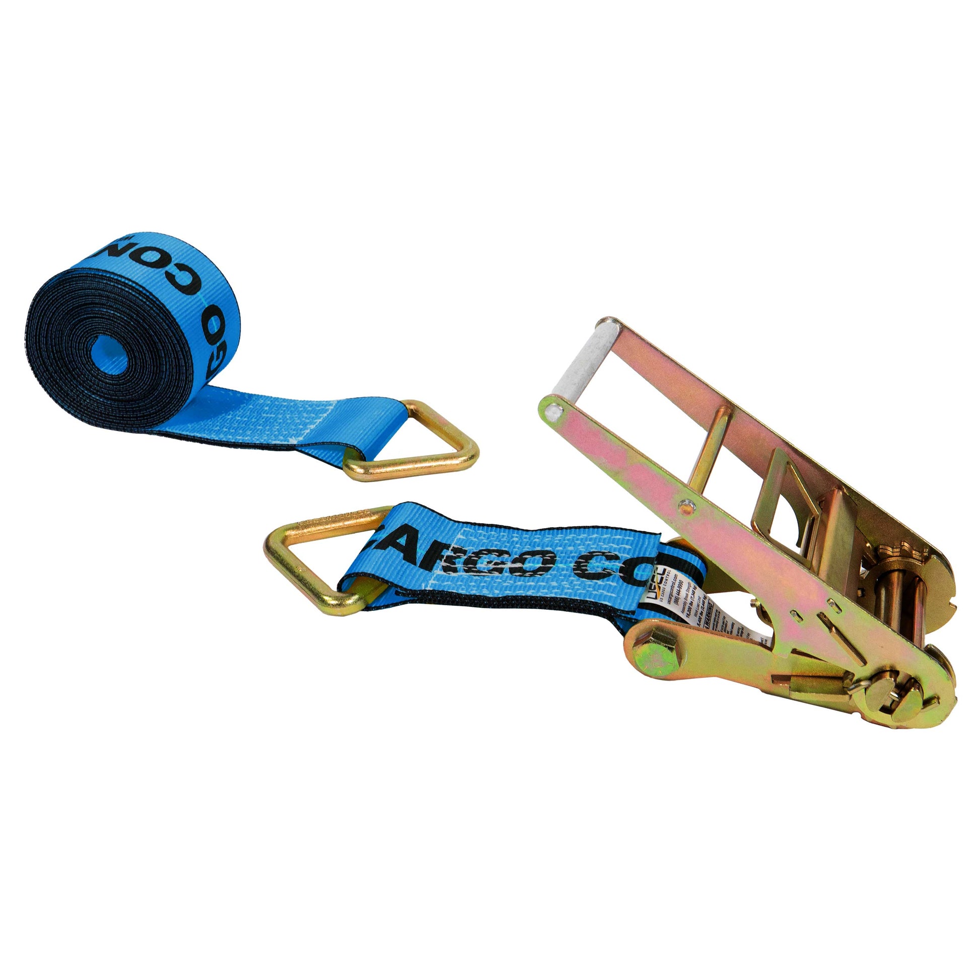 27' 4" heavy-duty blue D ring ratchet strap