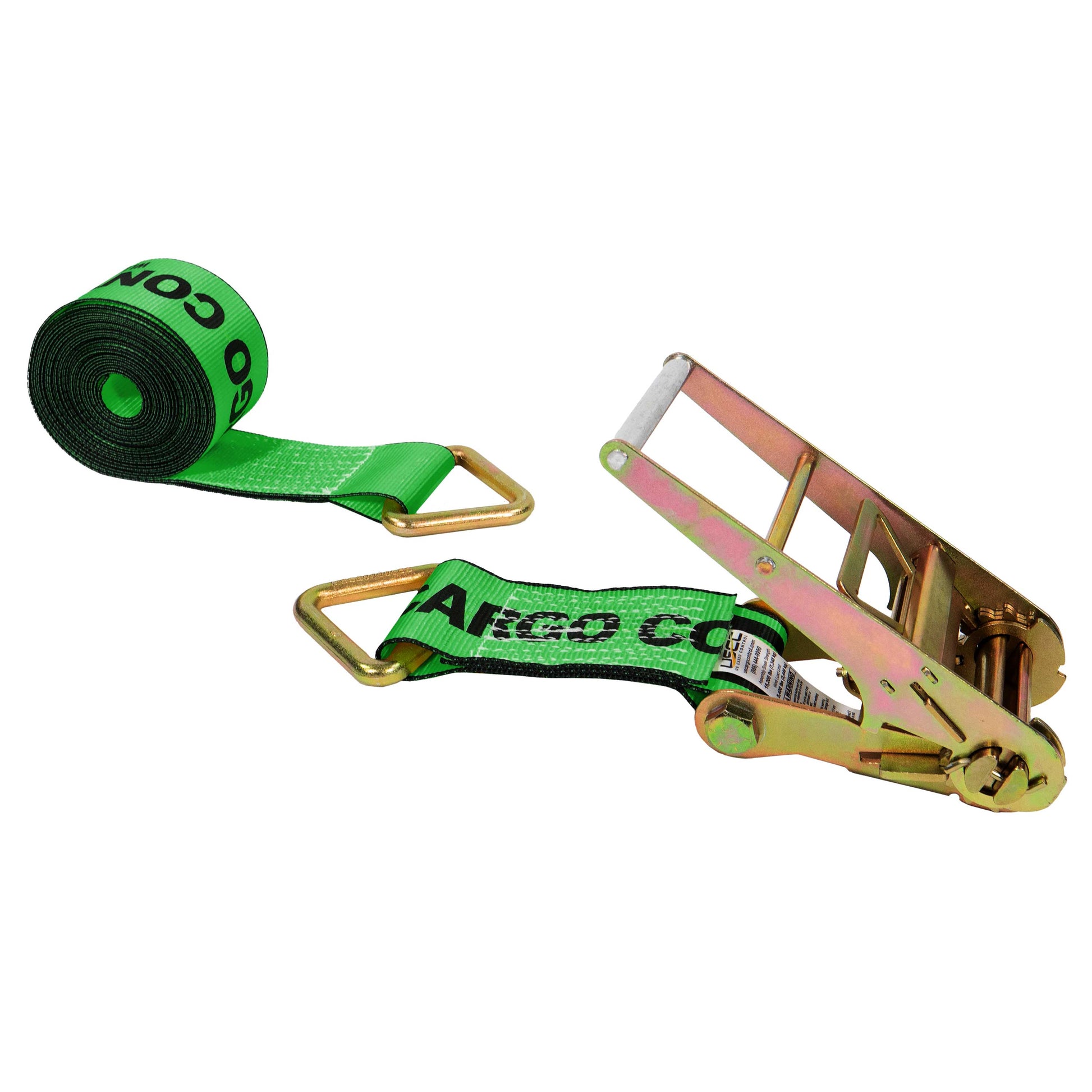 27' 4" heavy-duty green D ring ratchet strap
