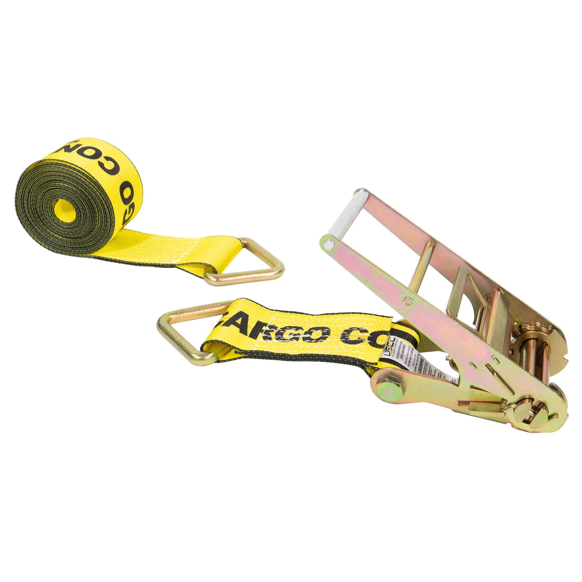 27' 4" heavy-duty yellow D ring ratchet strap