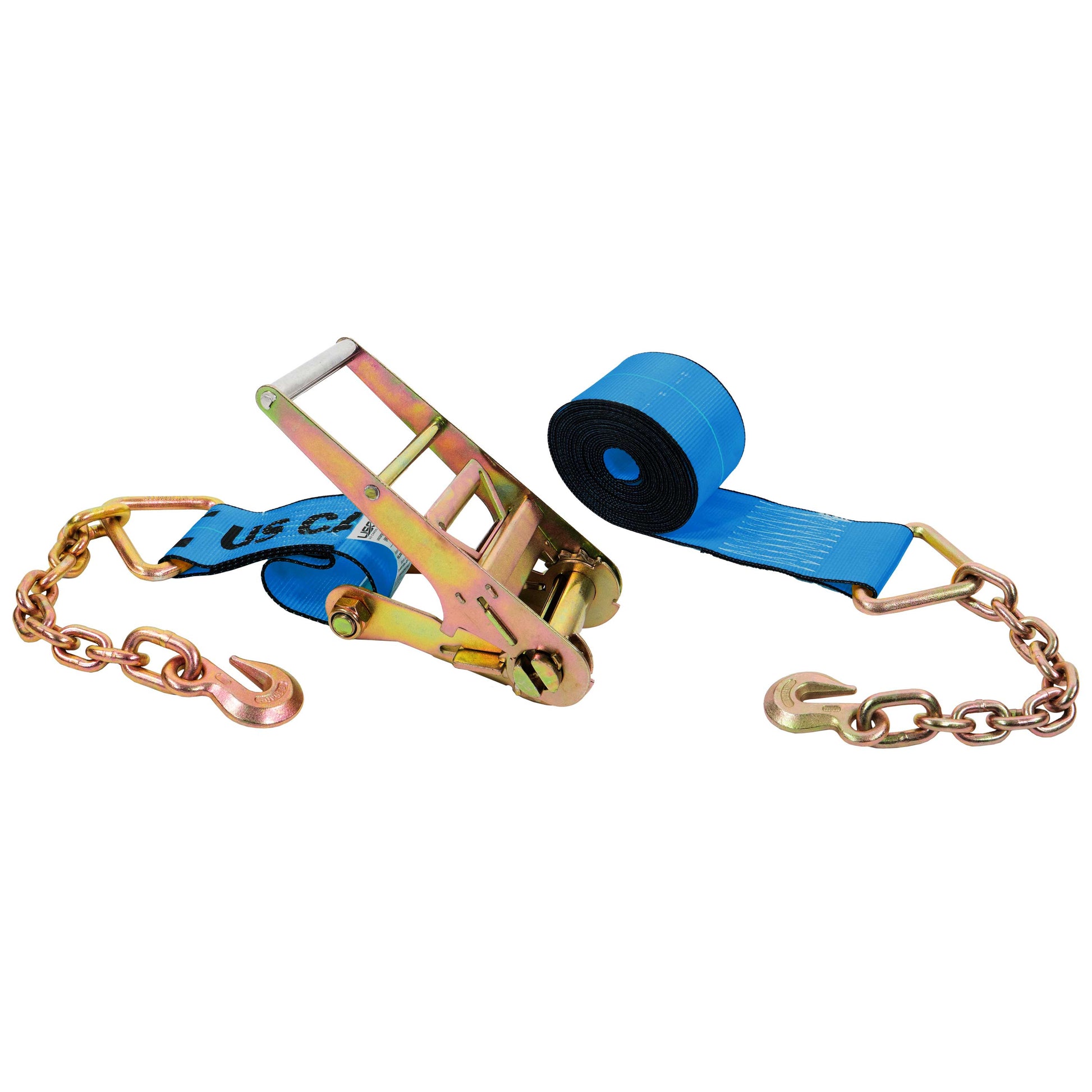 50' 4" heavy-duty blue chain extension ratchet strap