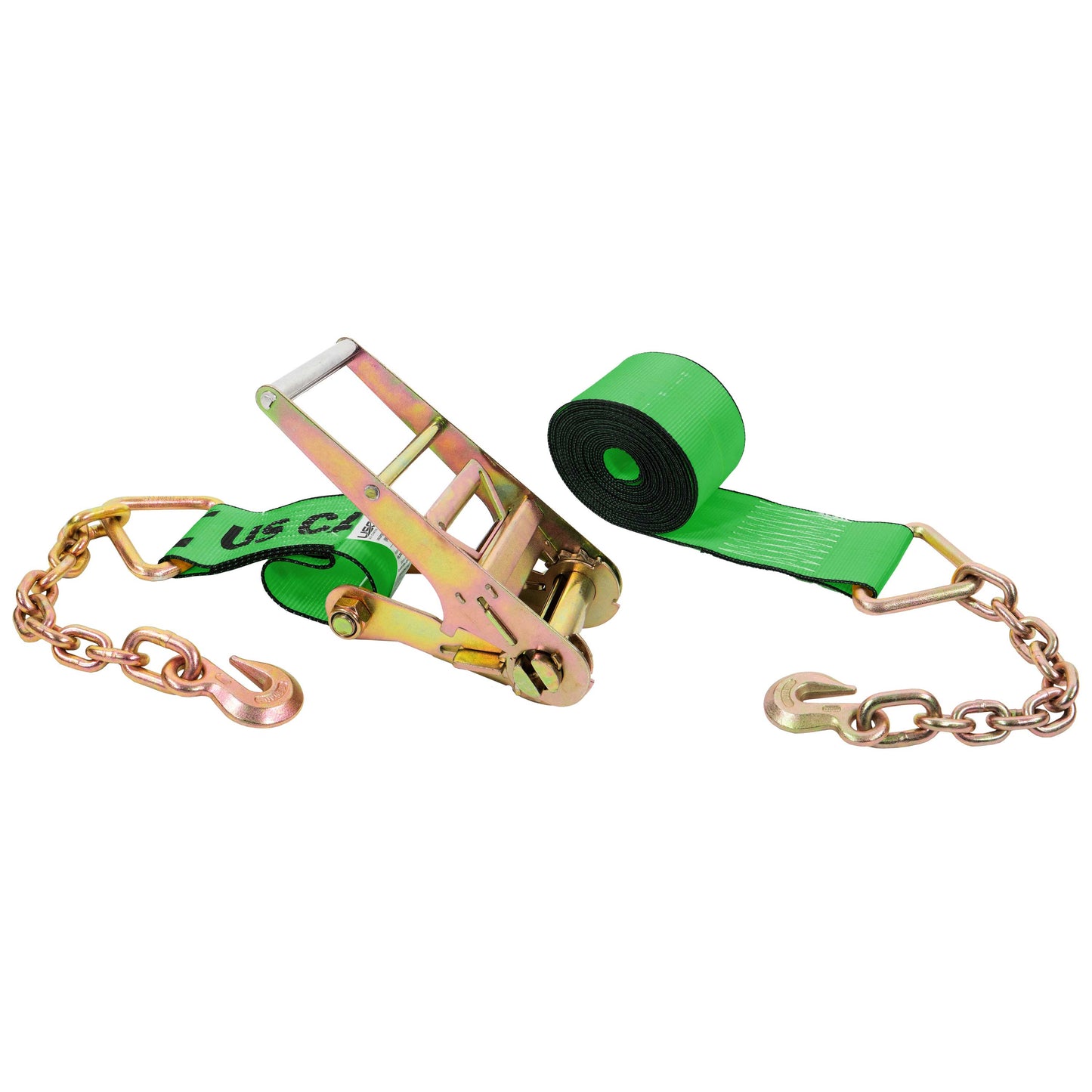 20' 4" heavy-duty green chain extension ratchet strap