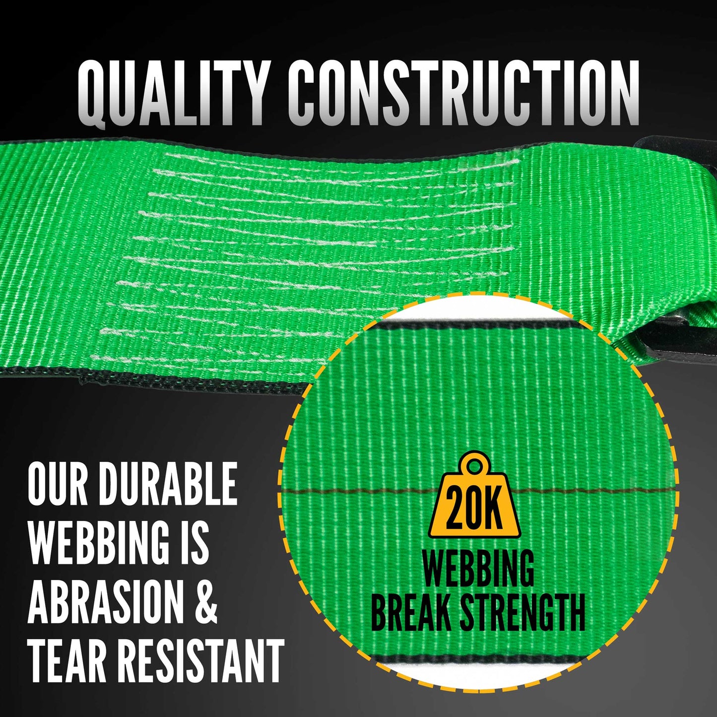20' heavy duty 4" ratchet strap webbing quality