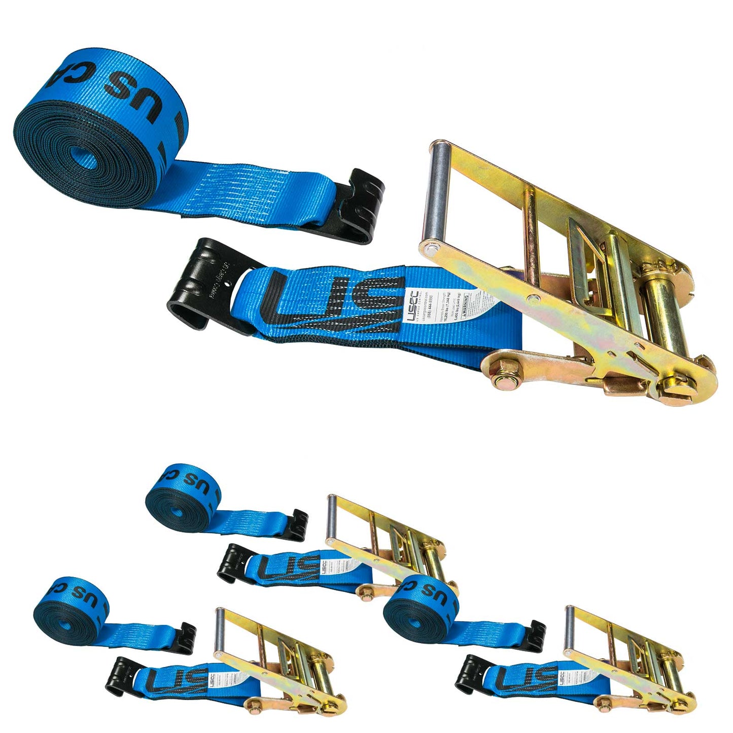 4" x 30' Ratchet Strap with Flat Hooks | Blue | 4-Pack