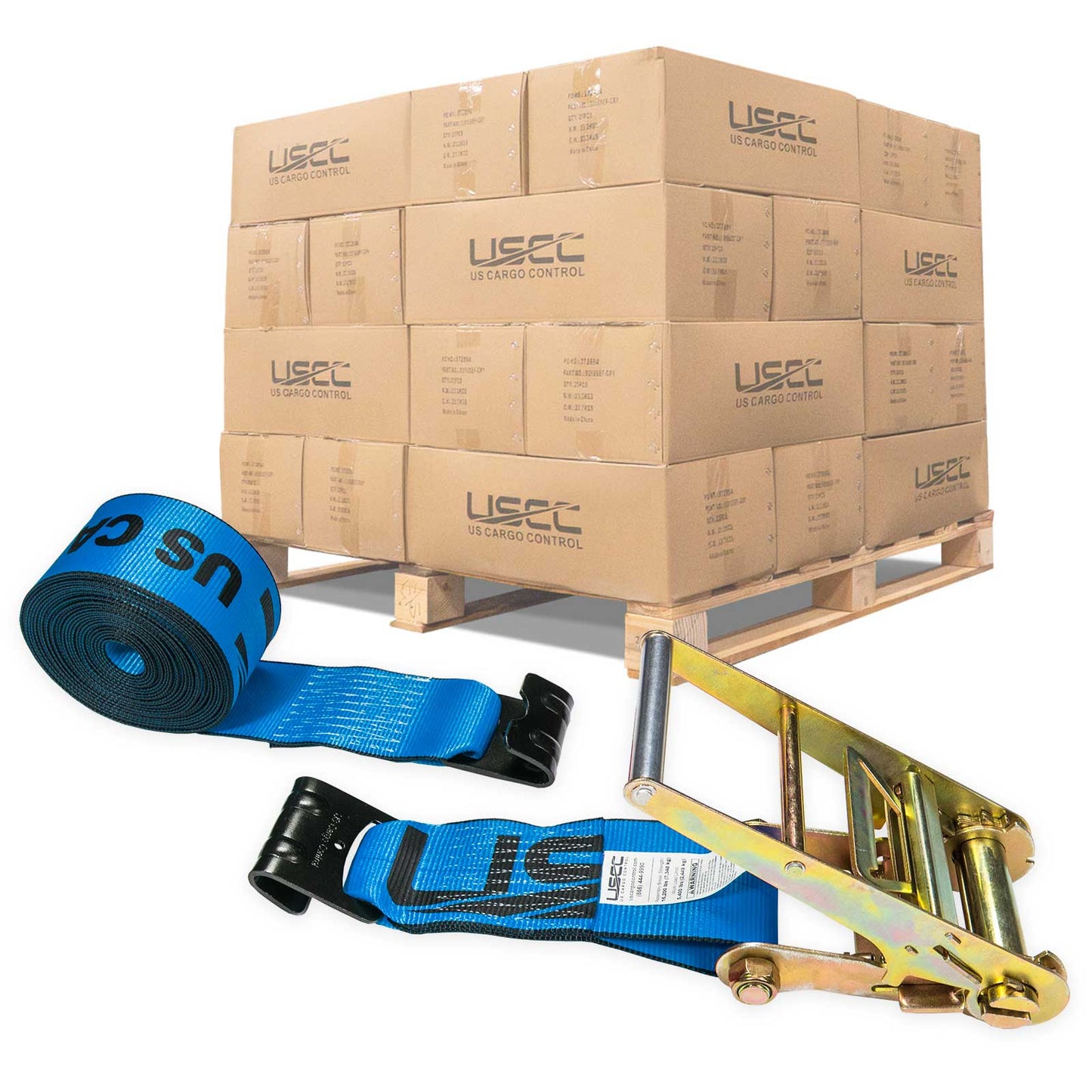 4" x 30' Ratchet Strap with Flat Hooks | Blue | 90-Pack (Pallet)