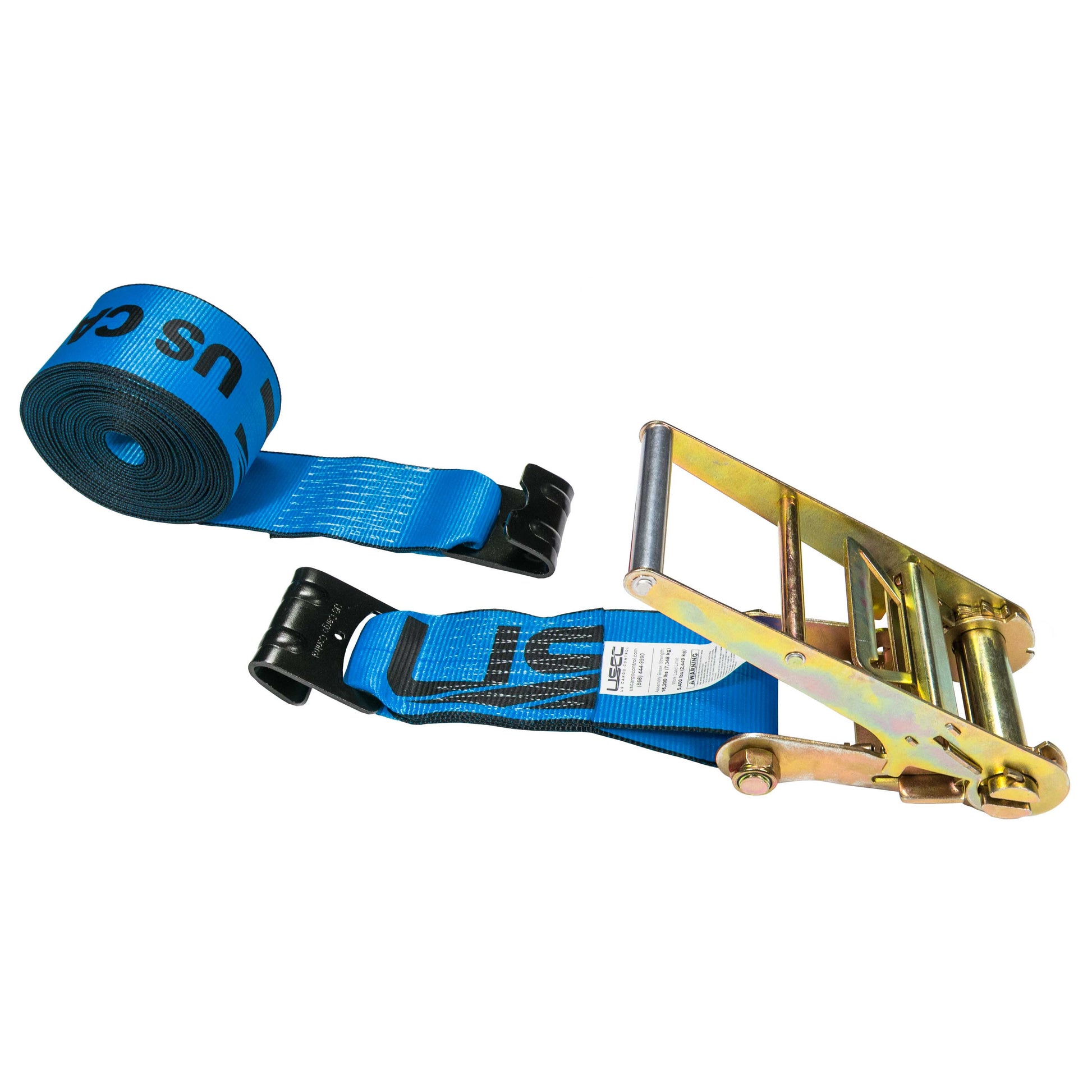 30' 4" heavy-duty blue flat hook ratchet strap