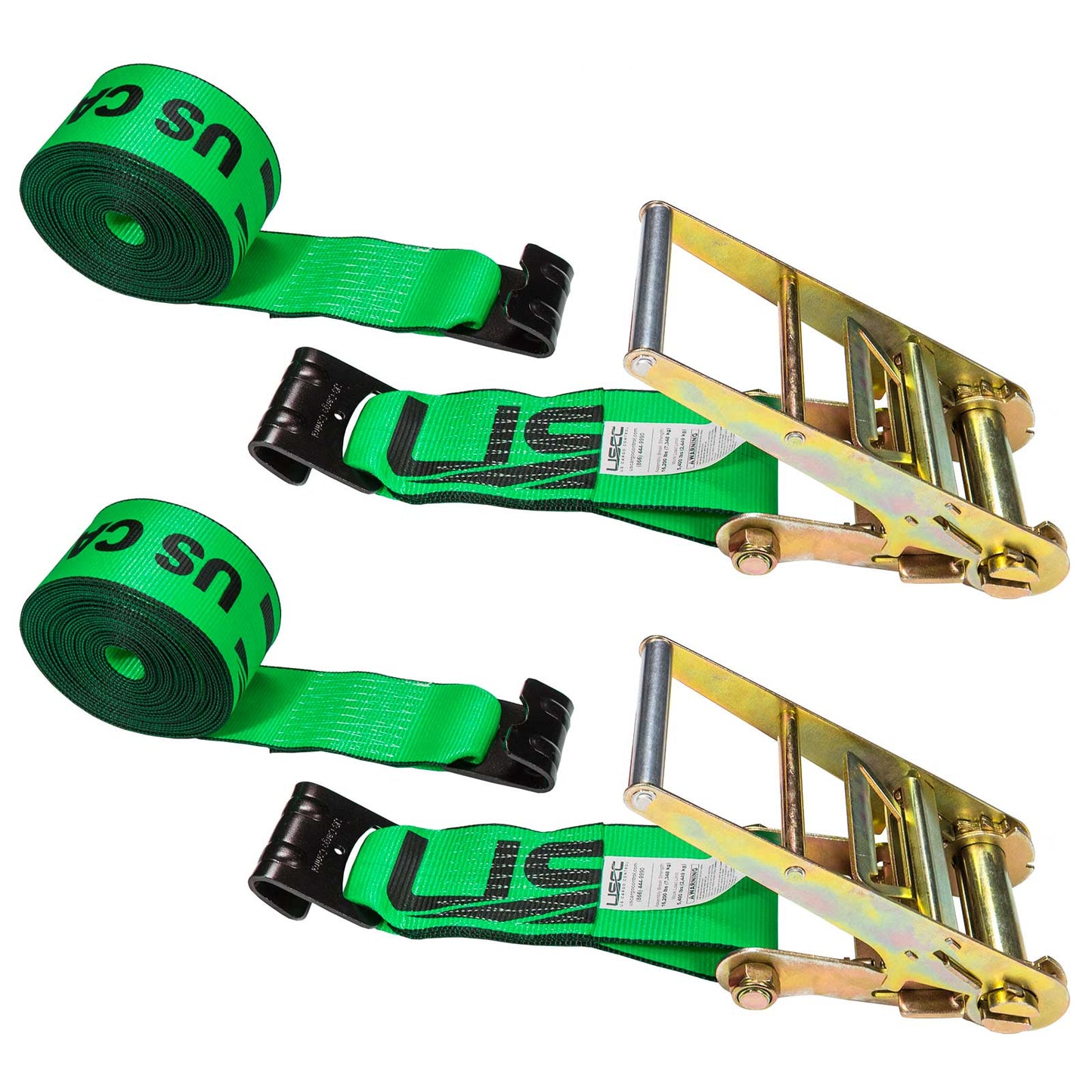 4" x 30' Ratchet Strap with Flat Hooks | Green | 2-Pack