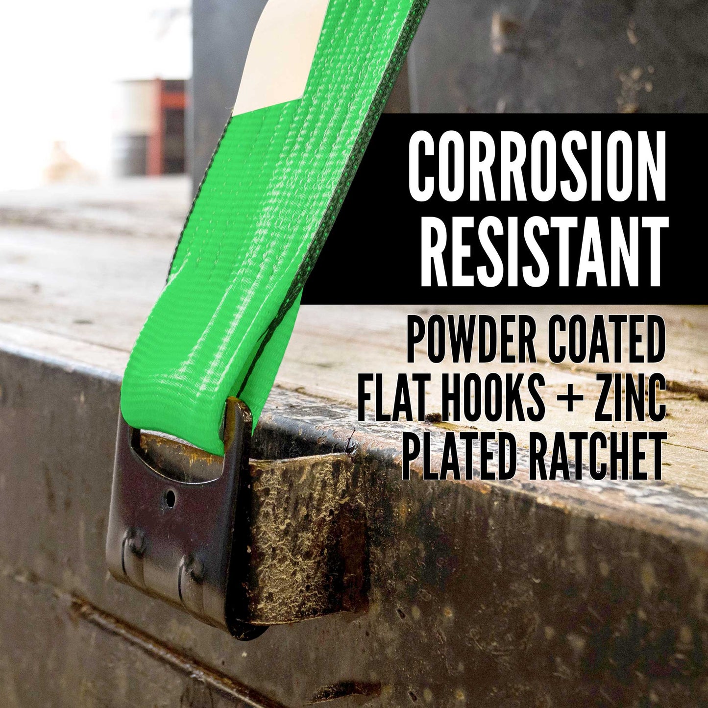 4" x 30' Ratchet Strap with Flat Hooks | Green | 90-Pack (Pallet)