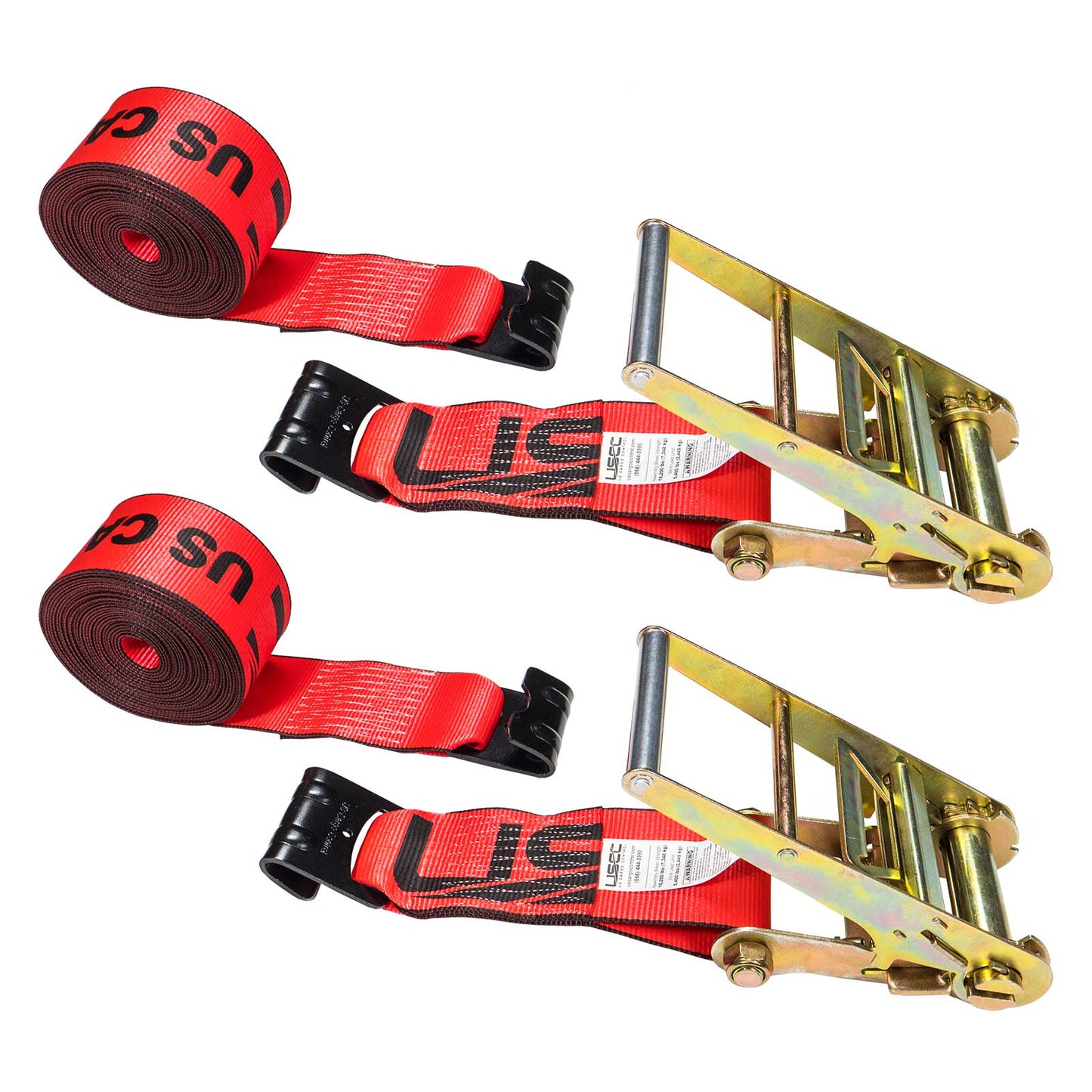 4" x 30' Ratchet Strap with Flat Hooks | Red | 2-Pack