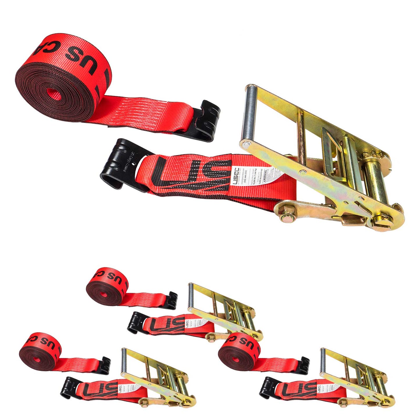 4" x 30' Ratchet Strap with Flat Hooks | Red | 4-Pack