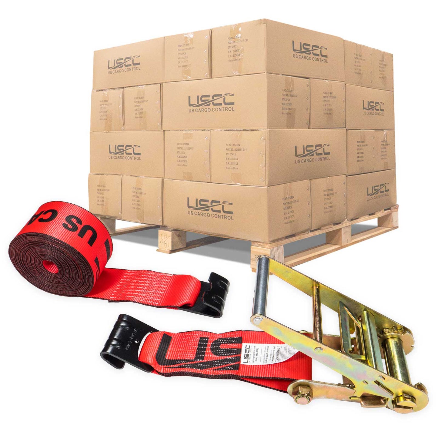 4" x 30' Ratchet Strap with Flat Hooks | Red | 90-Pack (Pallet)