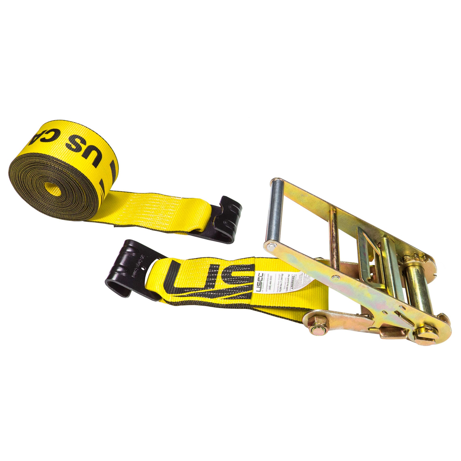 US Cargo Control 8530FH-Y 4 x 30' Yellow Ratchet Strap w/ Flat Hooks