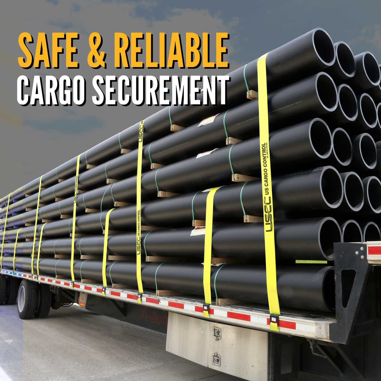 4" x 20' Ratchet Strap with Flat Hooks | Yellow | 90-Pack (Pallet)