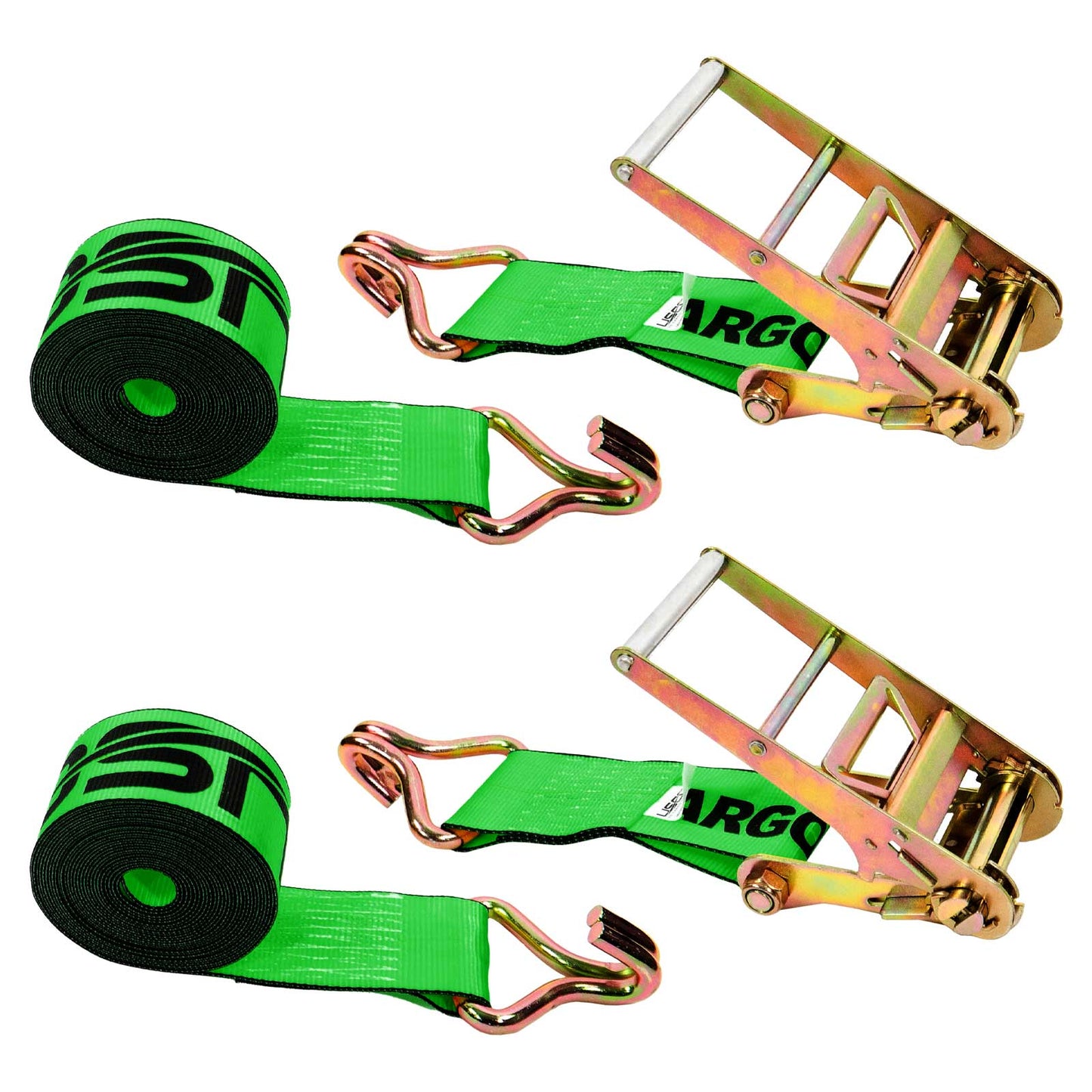 4" x 30' Ratchet Strap with Wire Hooks | Green | 2-Pack