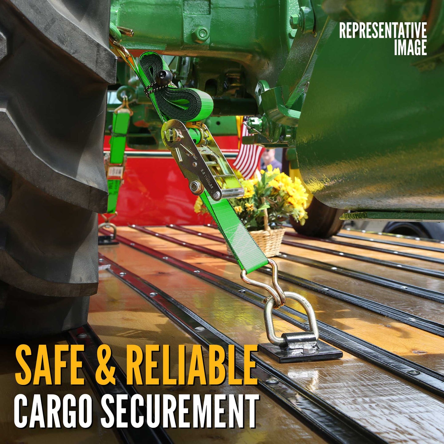 4" x 30' Ratchet Strap with Wire Hooks | Green | 90-Pack (Pallet)