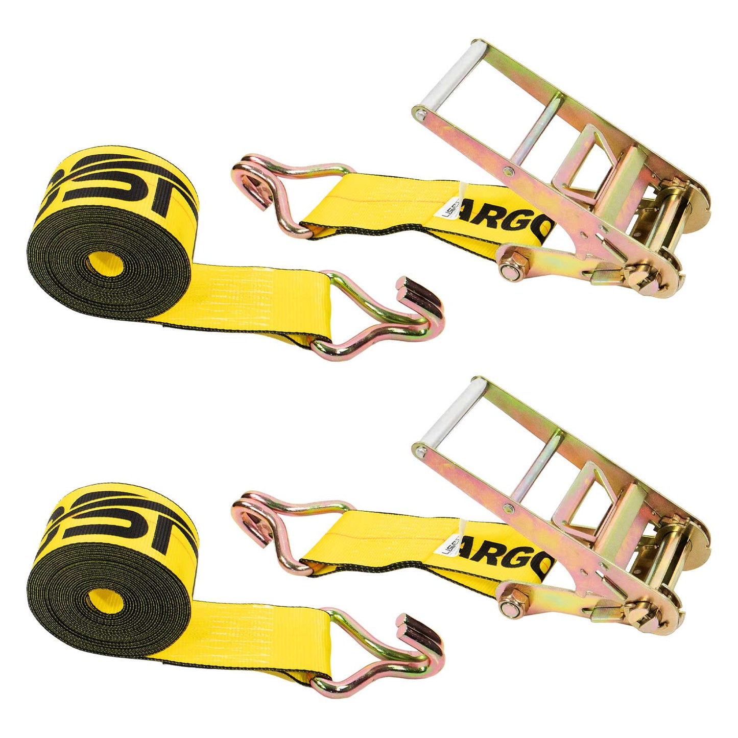 4" x 60' Ratchet Strap with Wire Hooks | Yellow | 2-Pack