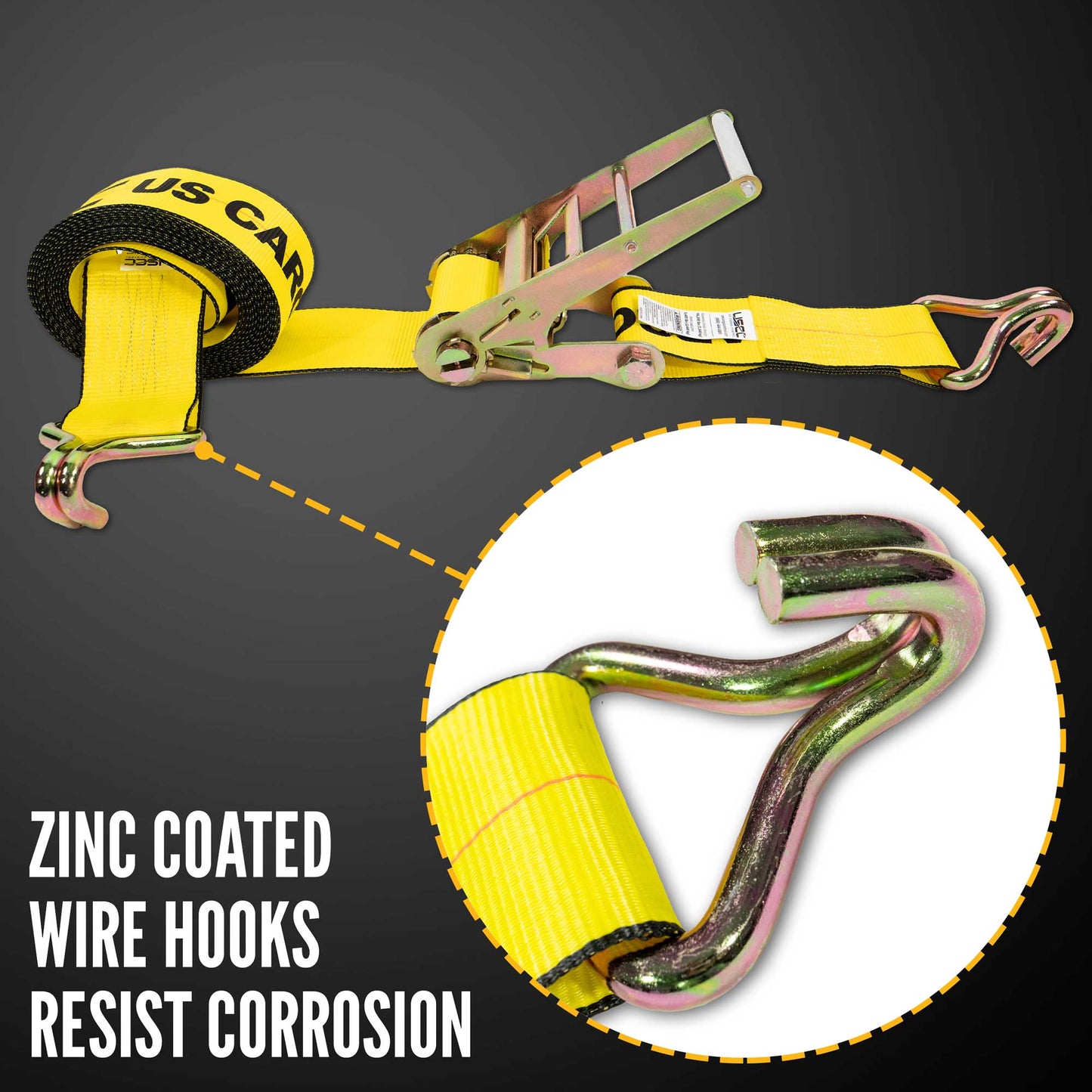 4" x 30' Ratchet Strap with Wire Hooks | Yellow | 2-Pack