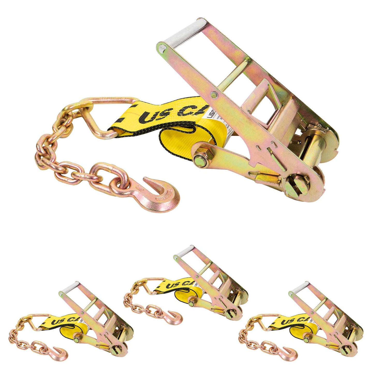 4" x 11" Replacement Ratchet Strap Fixed End - Ratchet / Chain Extension | Yellow | 4-Pack