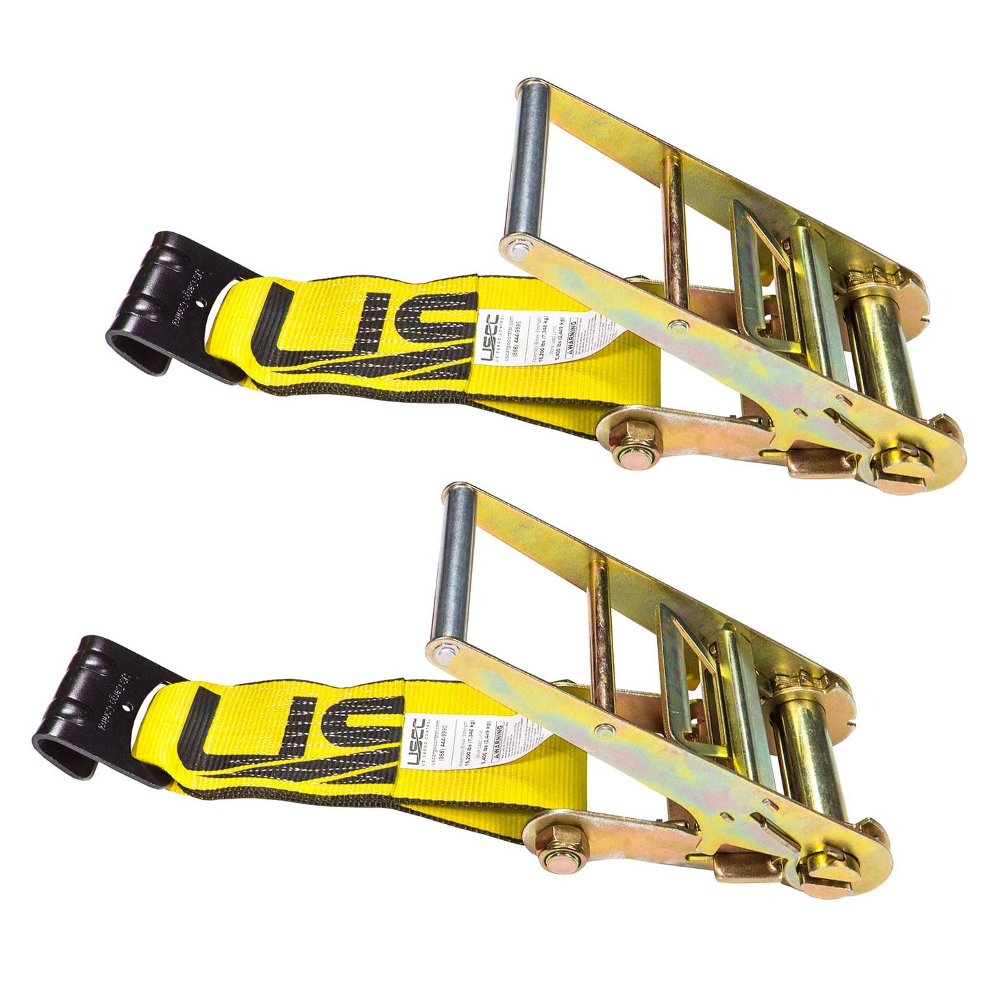 4" x 11" Replacement Ratchet Strap Fixed End - Ratchet / Flat Hook | Yellow | 2-Pack
