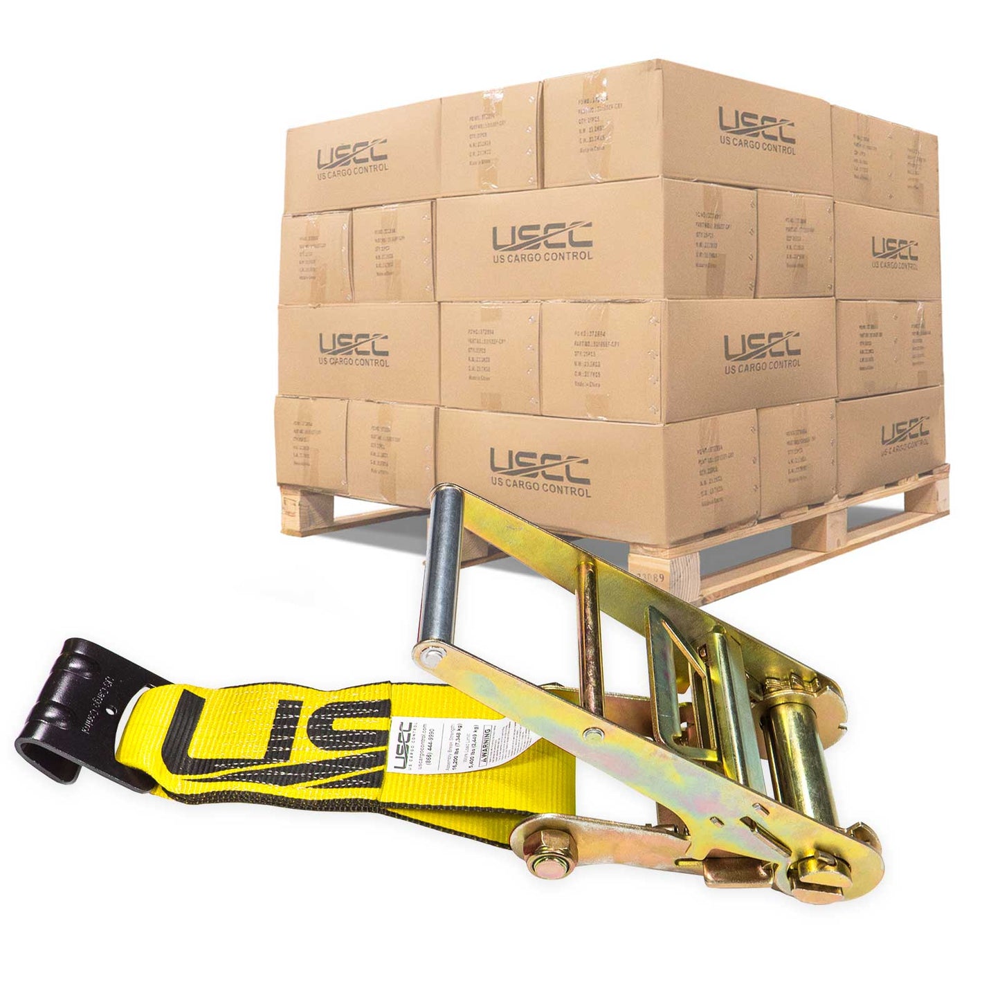 4" x 11" Replacement Ratchet Strap Fixed End - Ratchet / Flat Hook | Yellow | 180-Pack (Pallet)