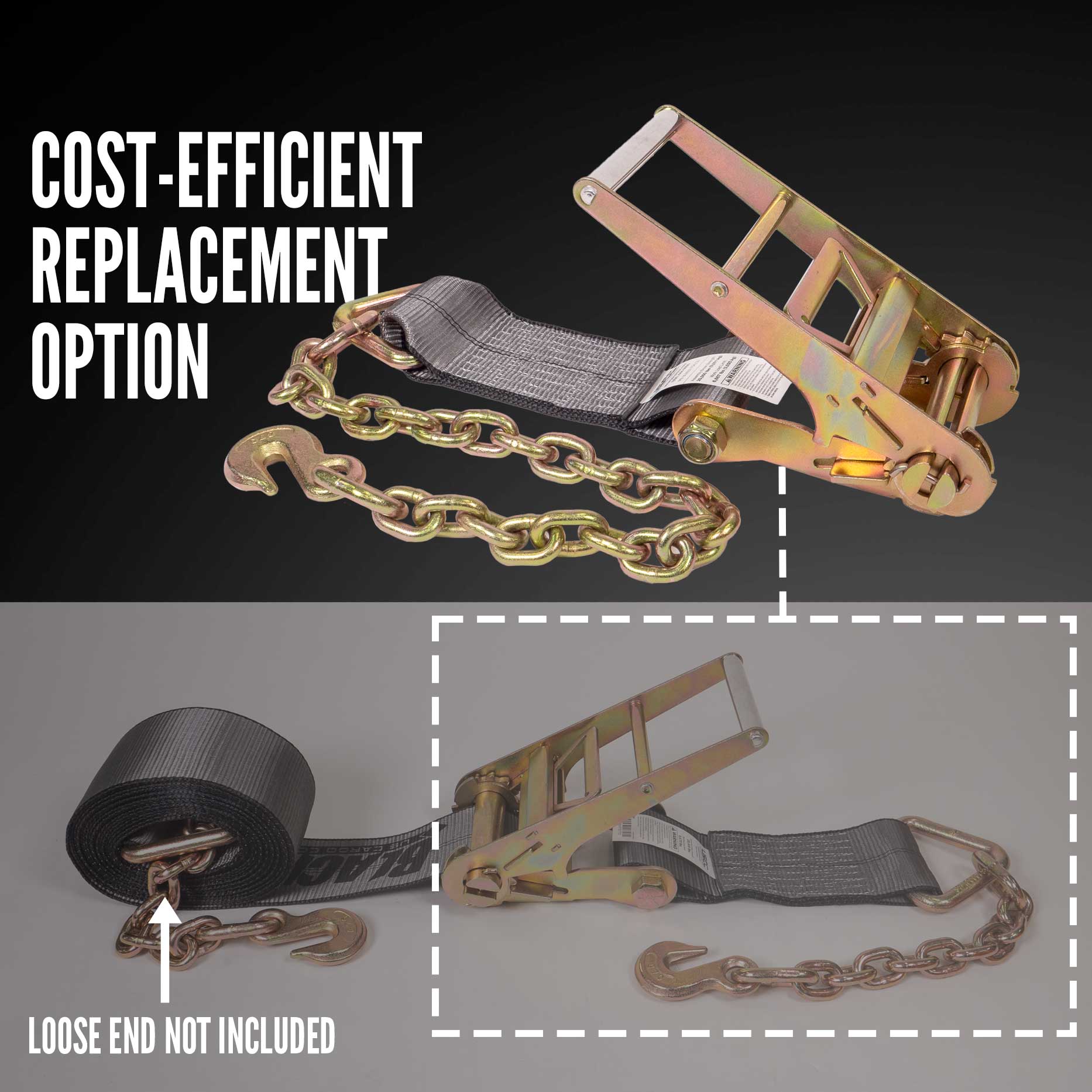 3.75' BlackLine cost-efficient ratchet strap replacement option