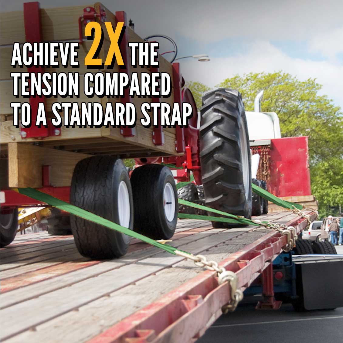 4" x 20' Gear-Driving Reverse-Action Ratchet Strap with Chain Ends | Green