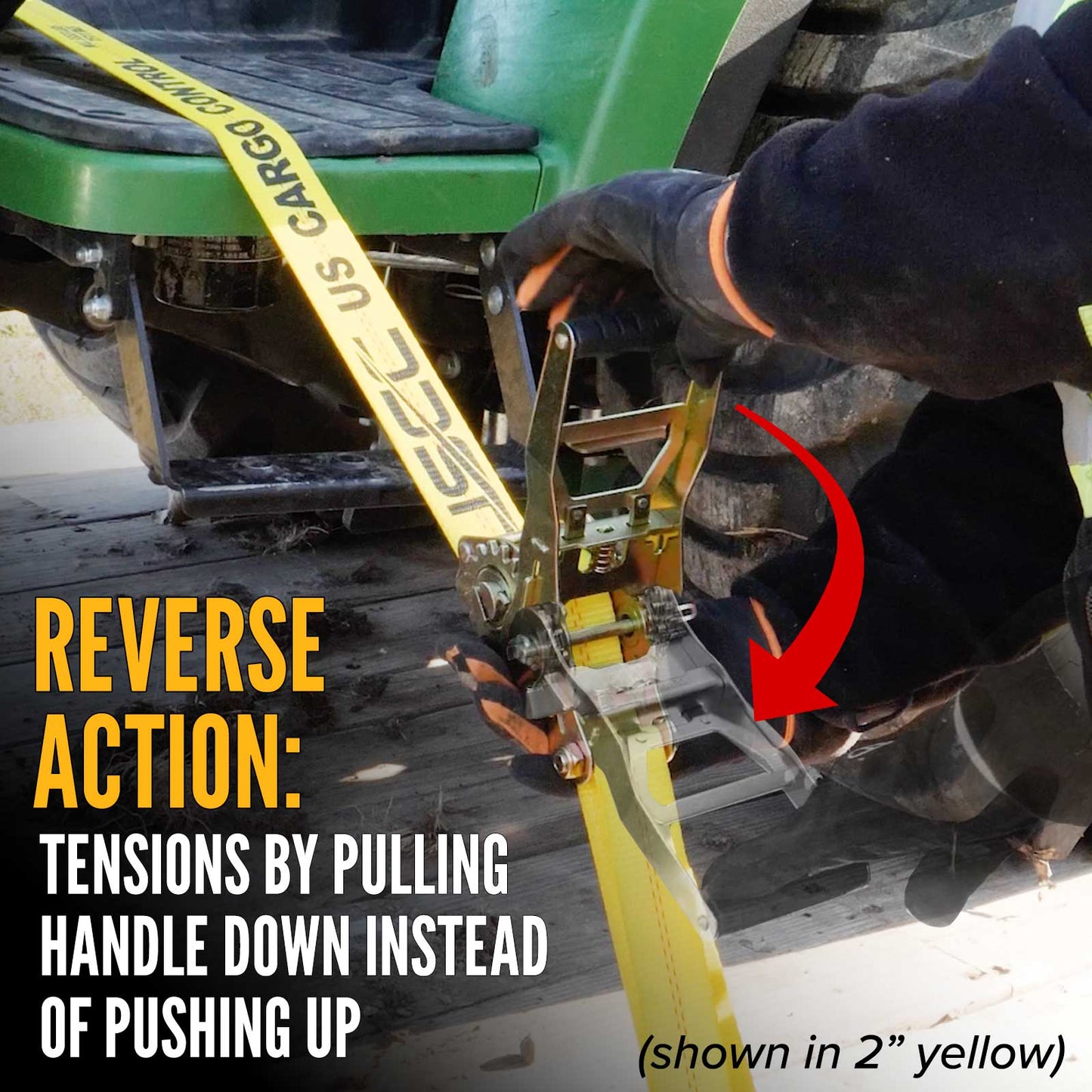 4" x 50' Gear-Driving Reverse-Action Ratchet Strap with Chain Ends | Yellow | 8-Pack