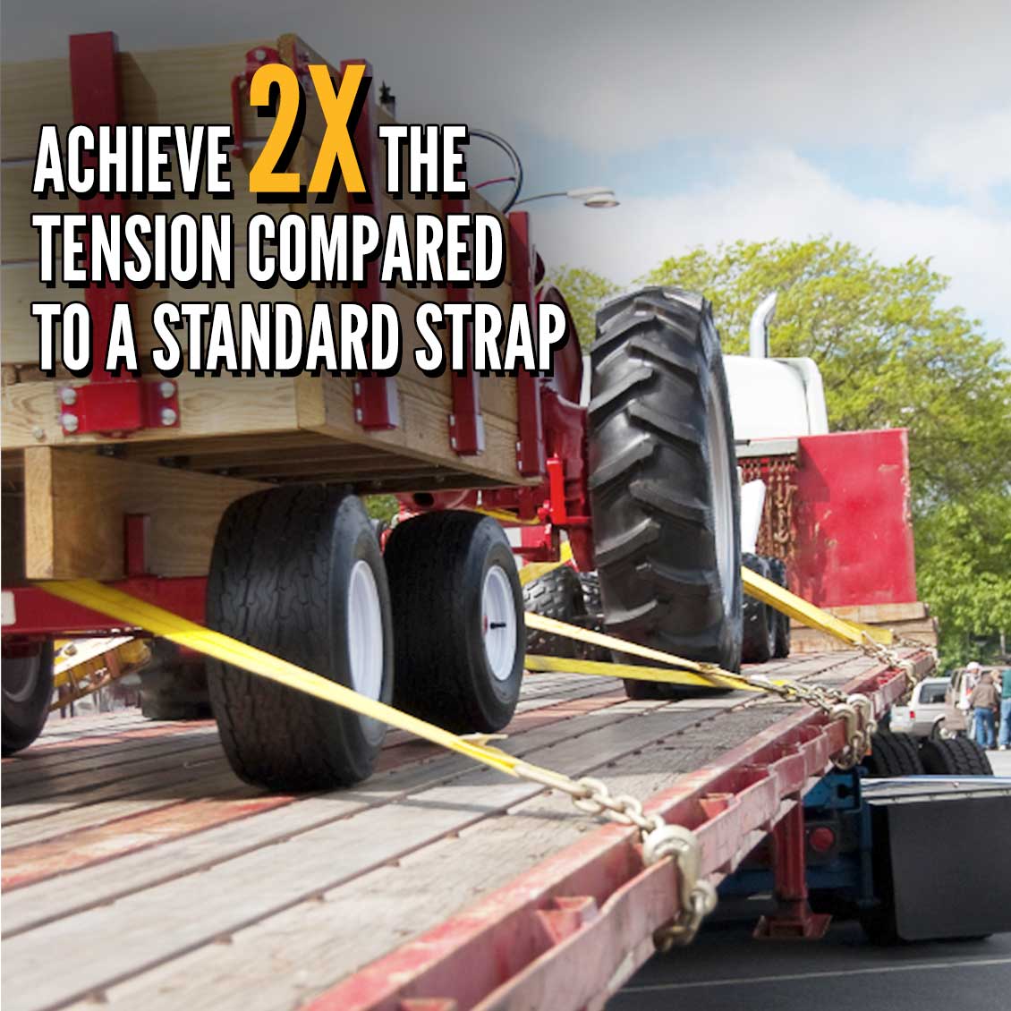 4" x 50' Gear-Driving Reverse-Action Ratchet Strap with Chain Ends | Yellow | 60-Pack (Pallet)