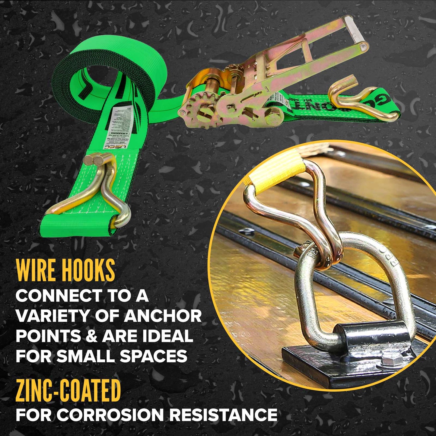 4" x 40' Gear-Driving Reverse-Action Ratchet Strap with Wire Hooks | Green