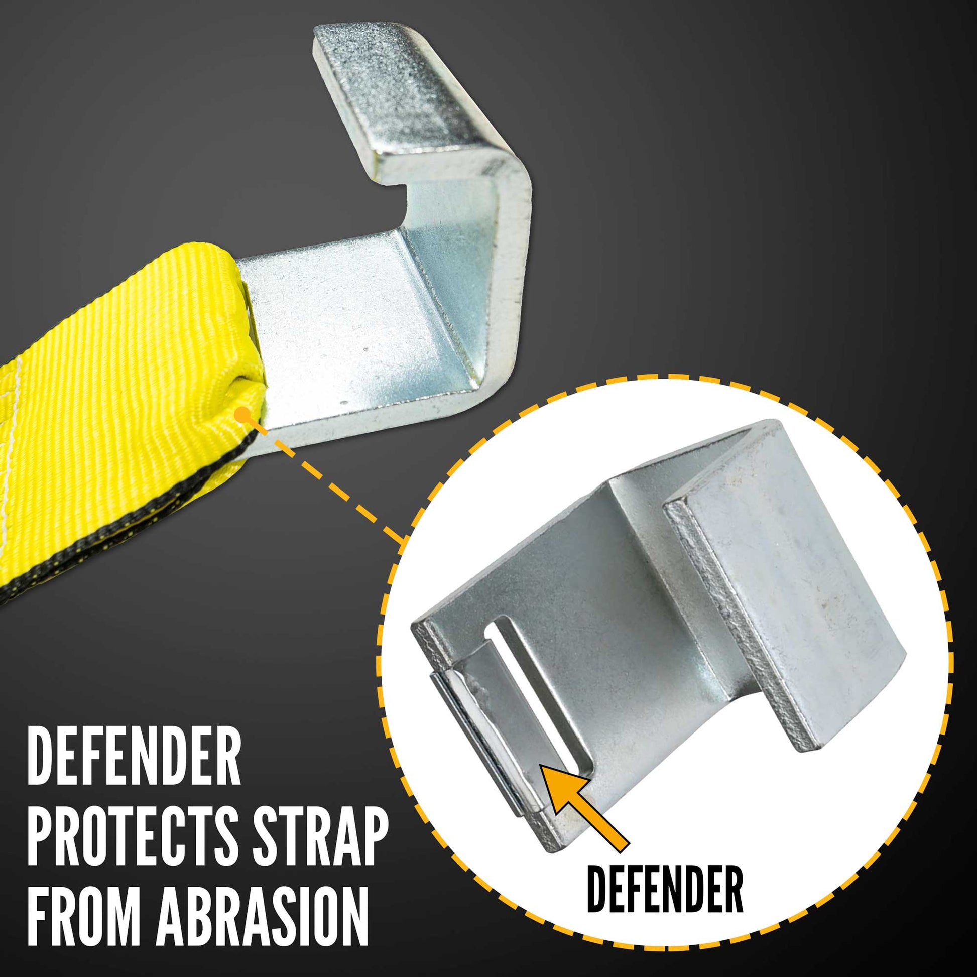 container flat hook defender protects strap
