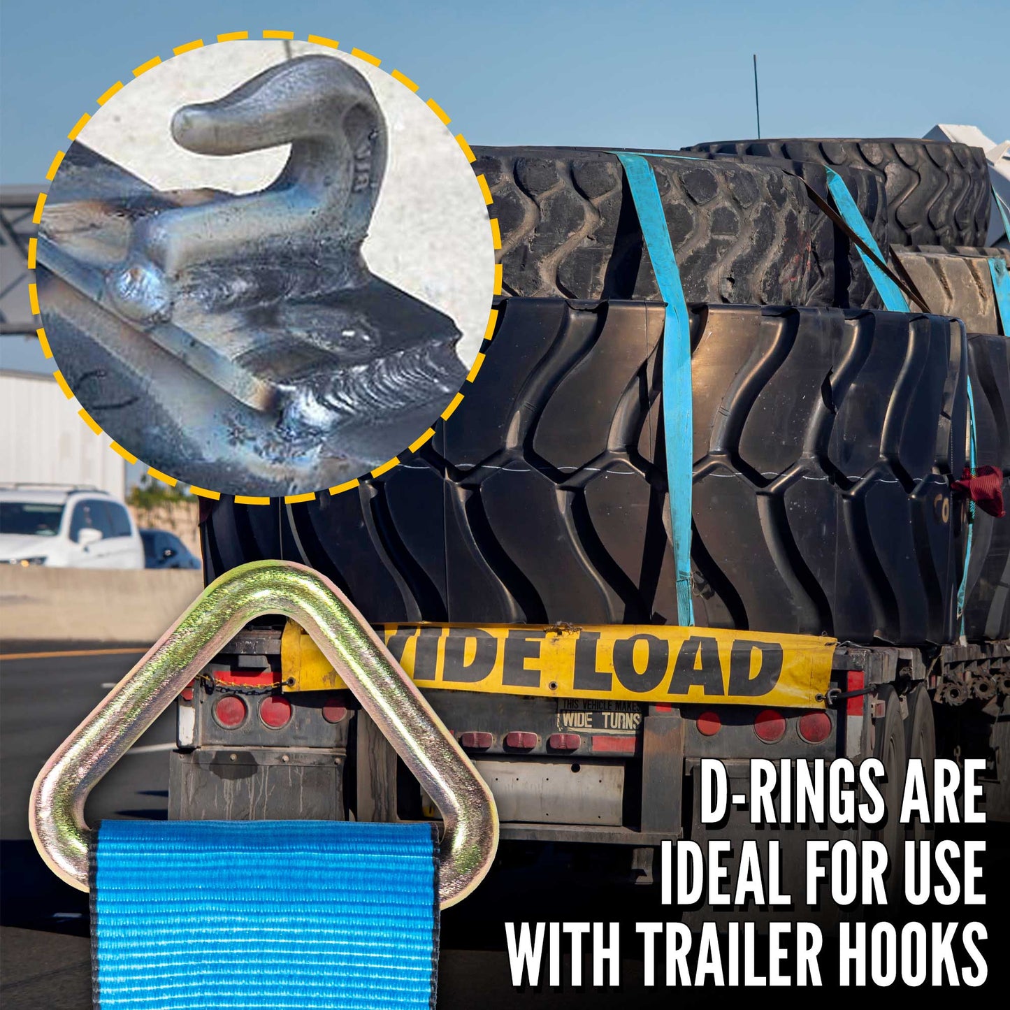 27' D ring straps are ideal for use with trailer hooks