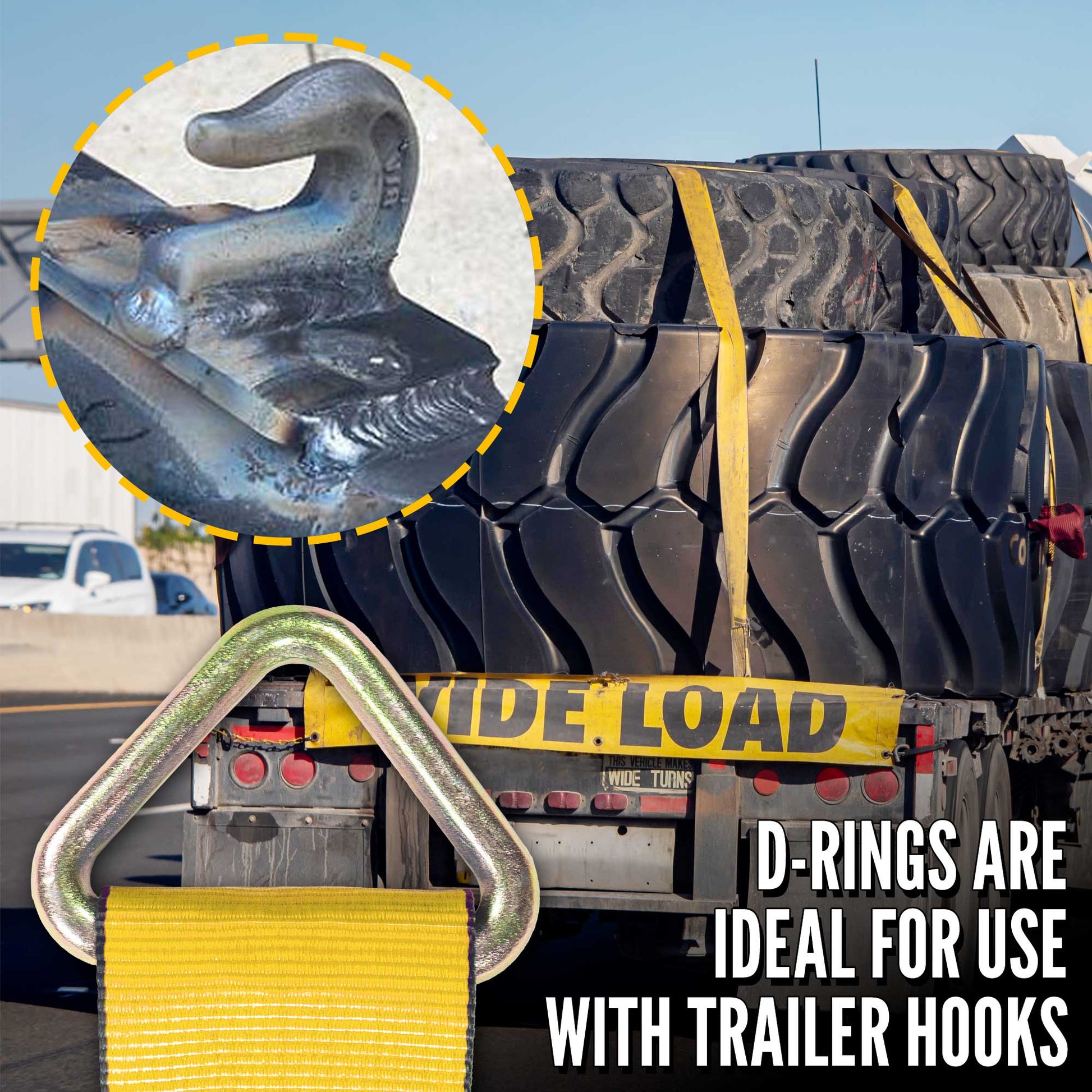 27' D ring straps are ideal for use with trailer hooks