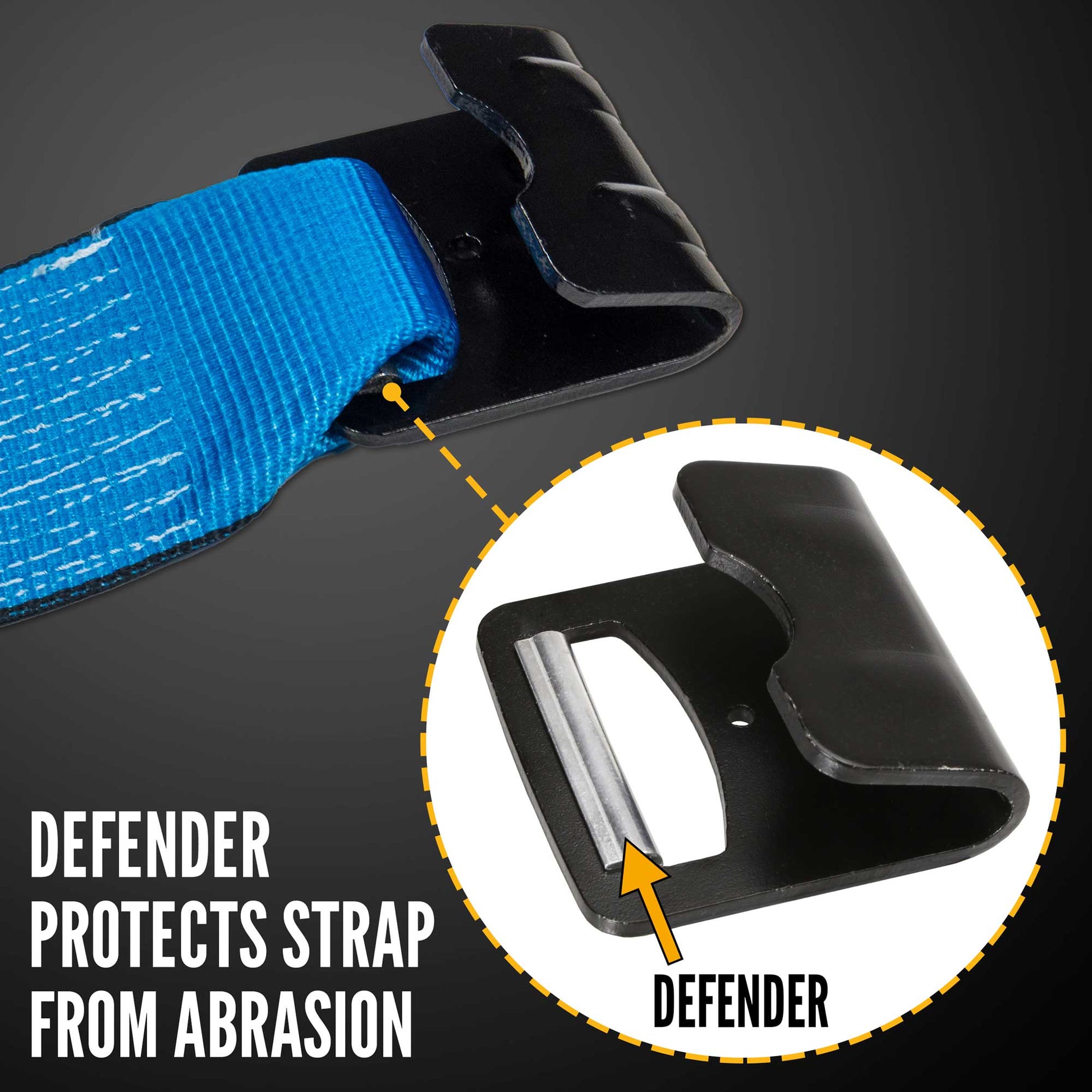 flat hook defender protects strap from abrasion