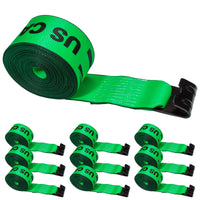 30' 4" heavy-duty green flat hook winch strap 10 pack