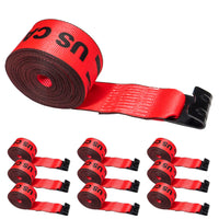 30' 4" heavy-duty red flat hook winch strap 10 pack