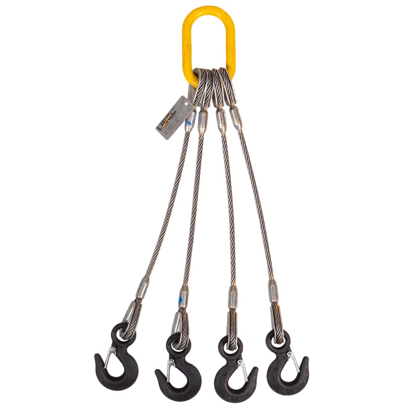 5' 3/8"  4-leg wire rope slings with eye hooks