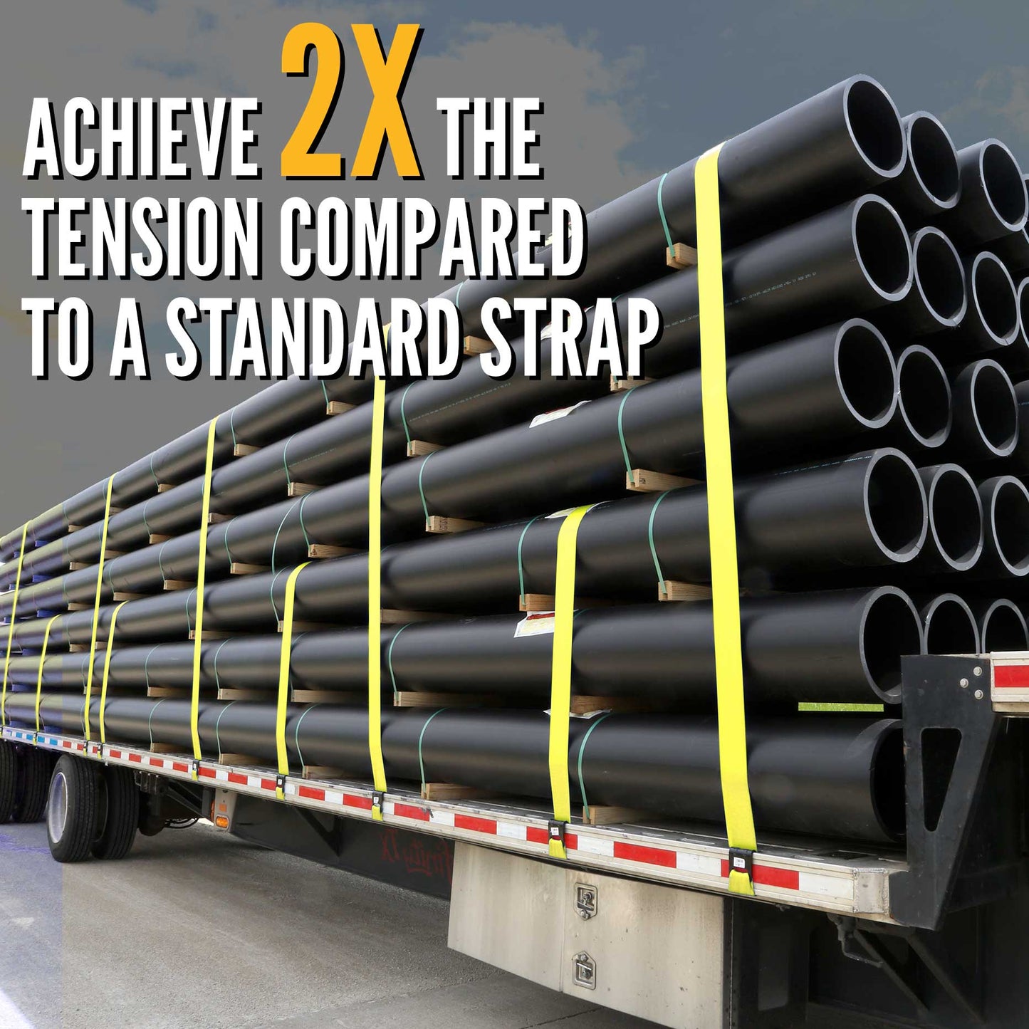 4" x 20' Gear-Driving Reverse-Action Ratchet Strap with Flat Hook | Yellow | 90-Pack (Pallet)