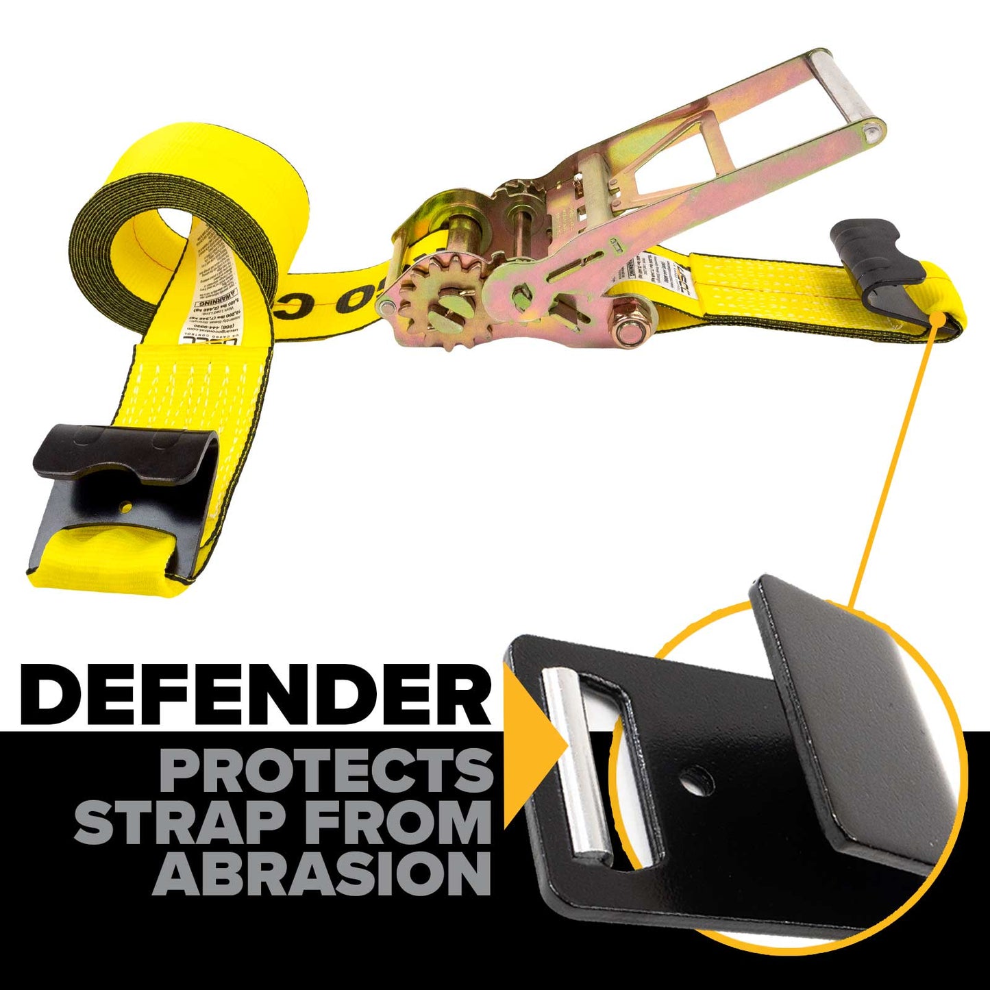 4" x 20' Gear-Driving Reverse-Action Ratchet Strap with Flat Hook | Yellow | 4-Pack