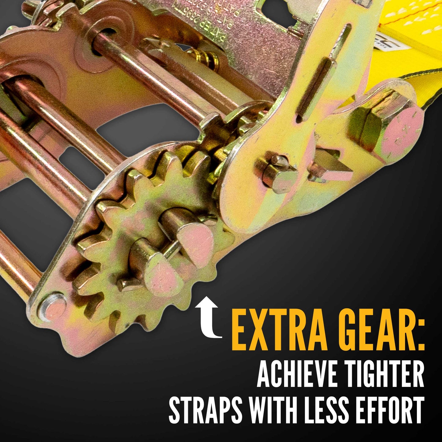 4" x 20' Gear-Driving Reverse-Action Ratchet Strap with Wire Hook | Yellow | 2-Pack