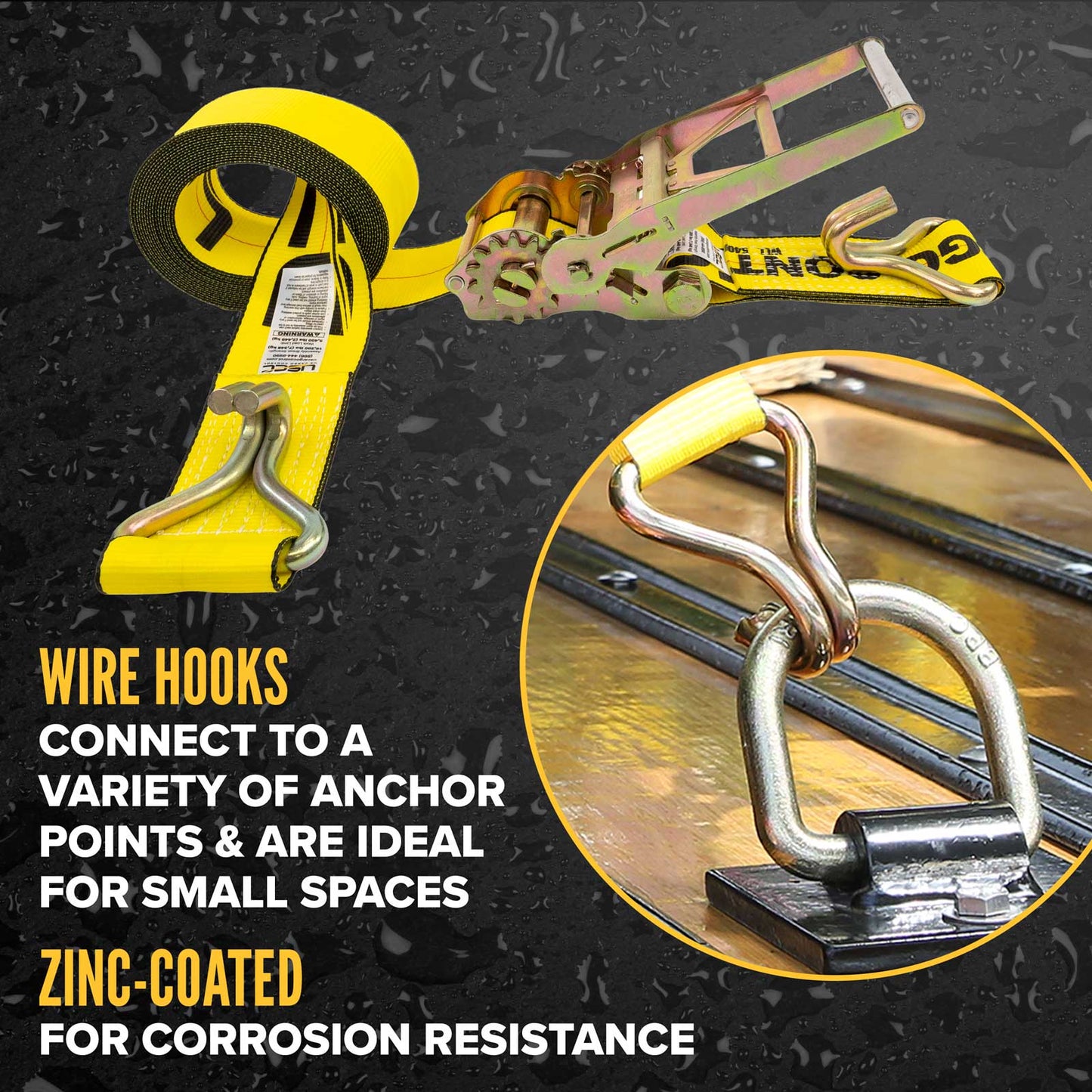 4" x 30' Gear-Driving Reverse-Action Ratchet Strap with Wire Hook | Yellow | 4-Pack