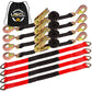 Car Tie Down Straps for Trailers Kit | 2" x 12' and 2" x 8' Twisted Snap Hook Tiedowns