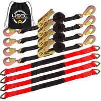 Car Tie Down Straps for Trailers Kit | 2" x 12' and 2" x 8' Twisted Snap Hook Tiedowns