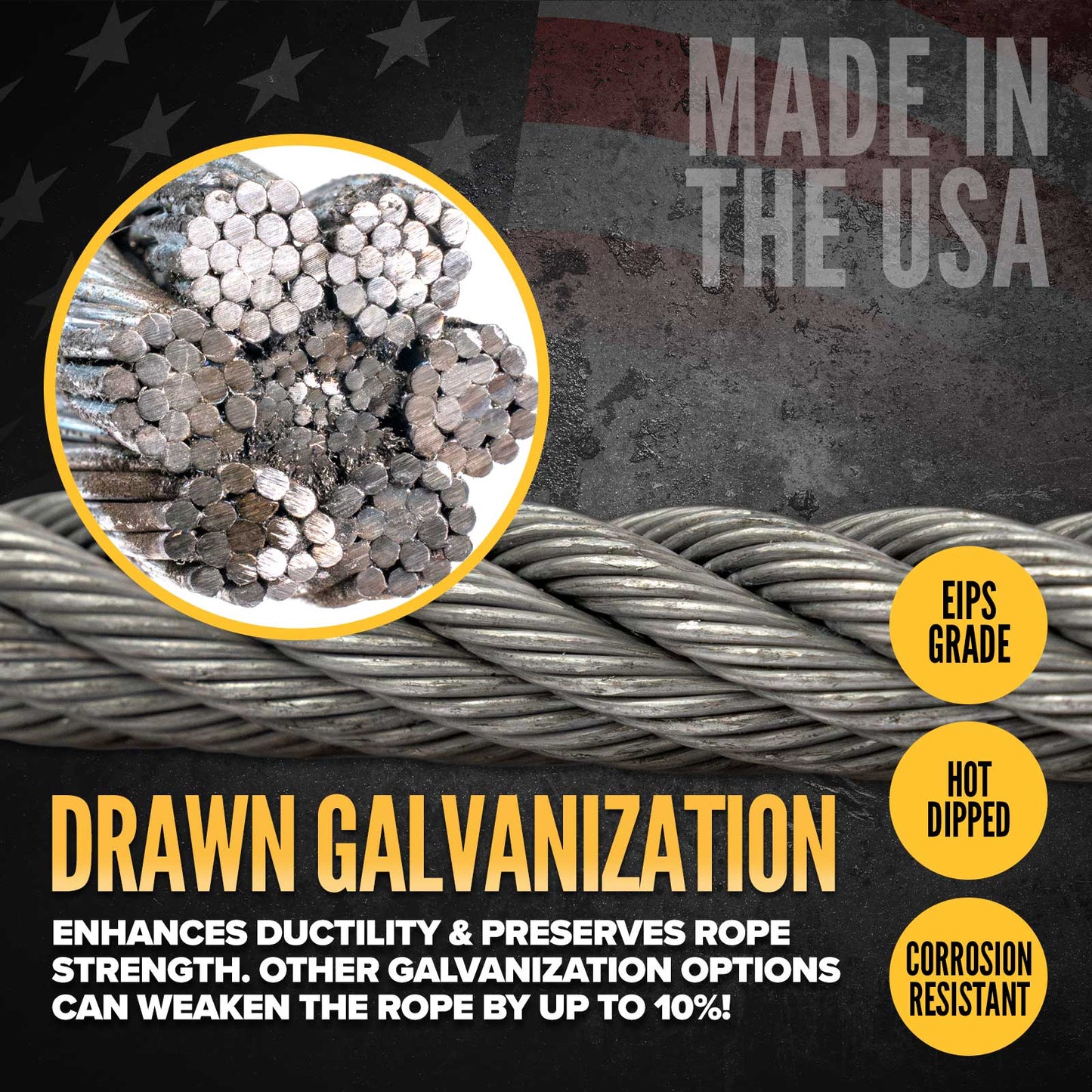 9/16" drawn galvanized wire rope is corrosion resistant
