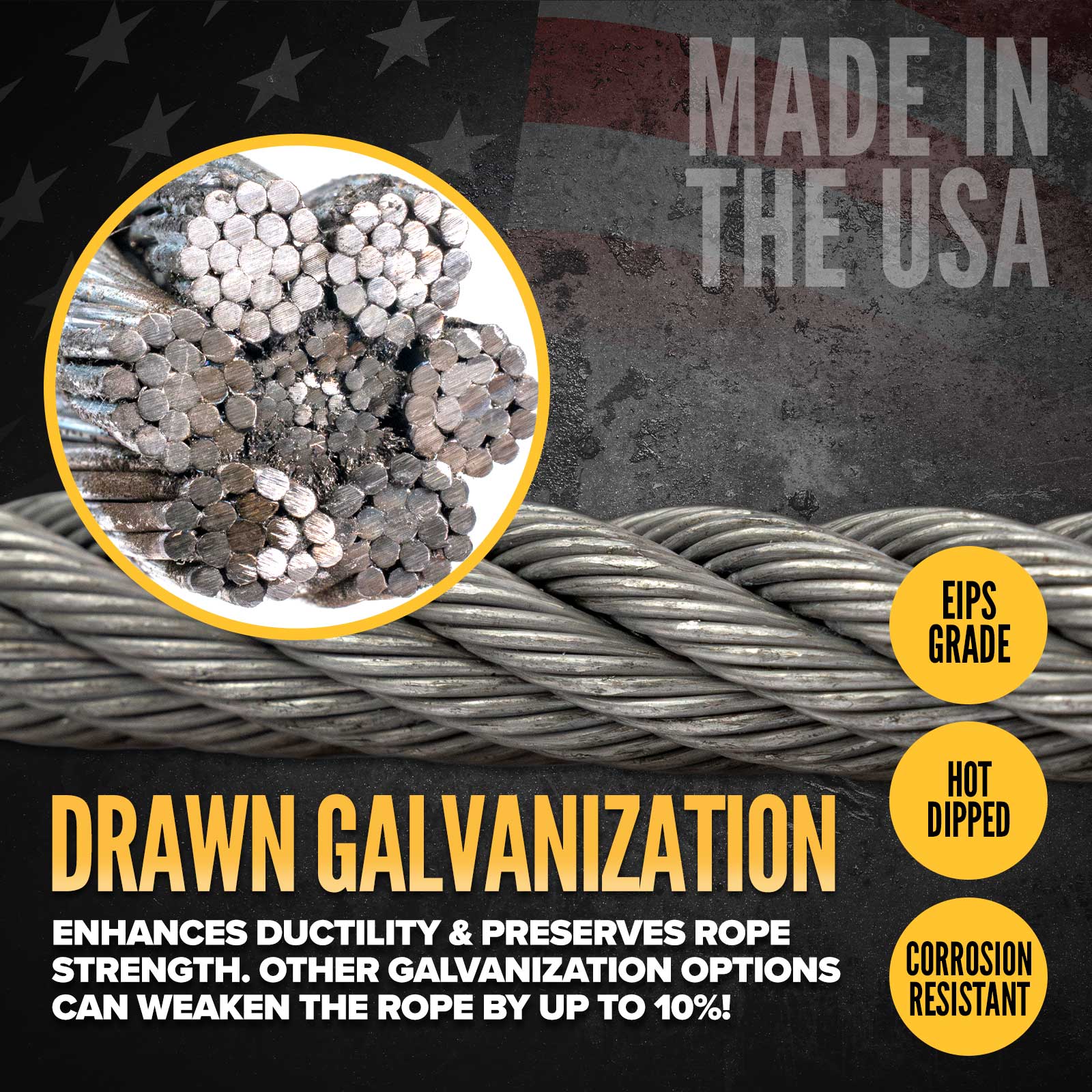9/16" drawn galvanized wire rope is corrosion resistant