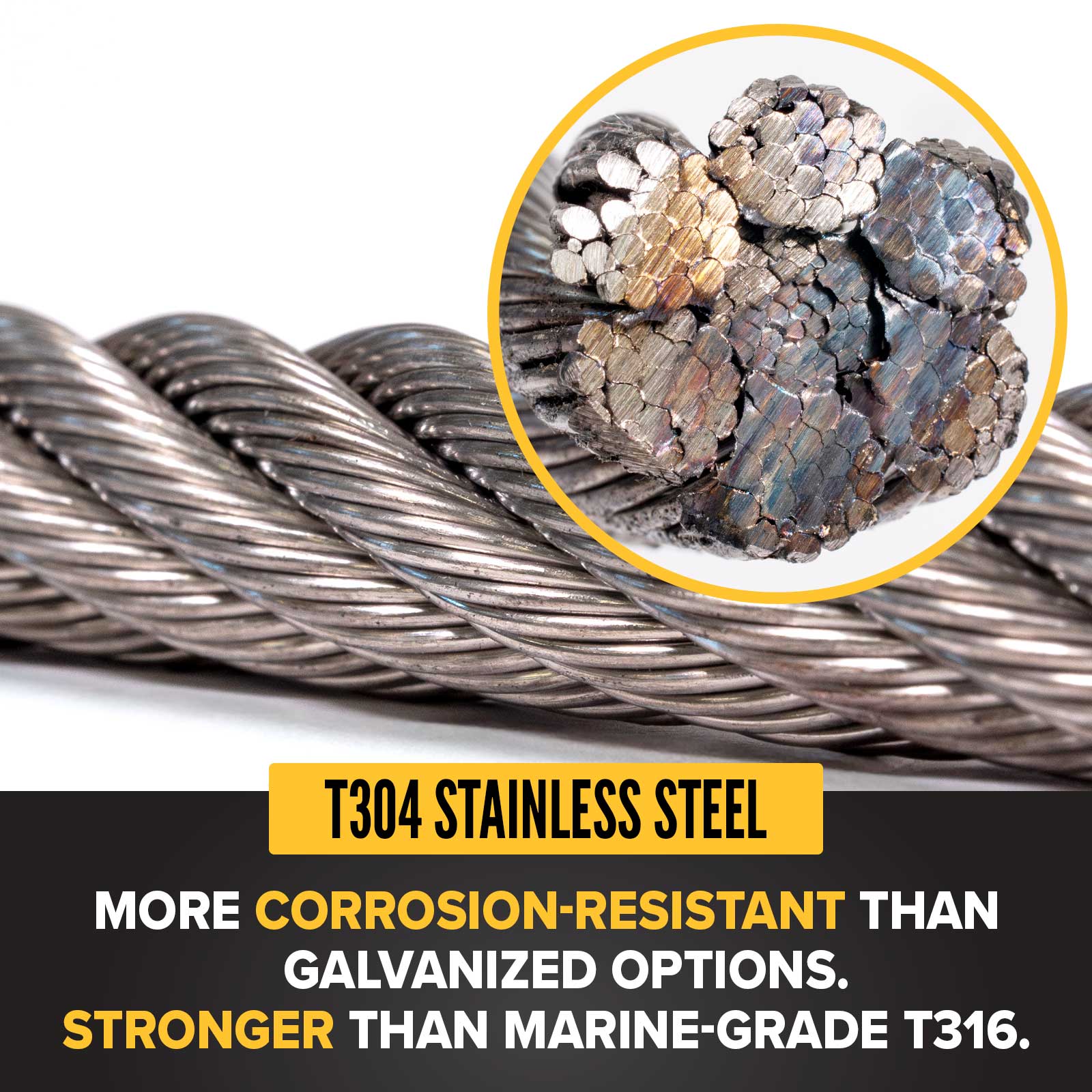7/8" type 304 stainless steel wire rope is corrosion resistant