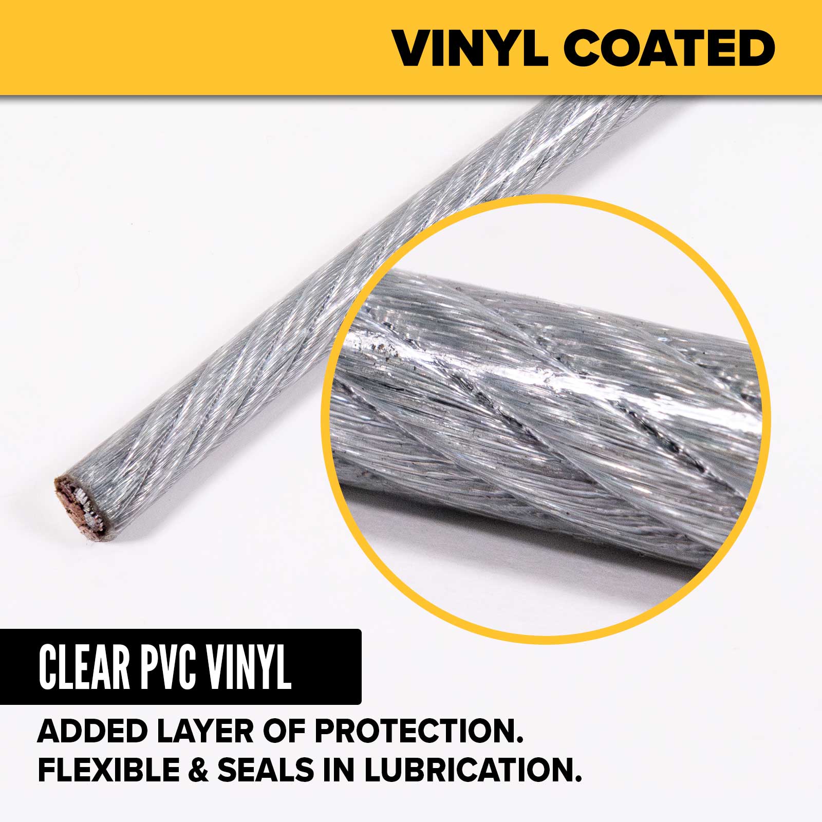 3/16" - 1/4" PVC Coated Galvanized Aircraft Cable - 4200 Lbs Breaking Strength