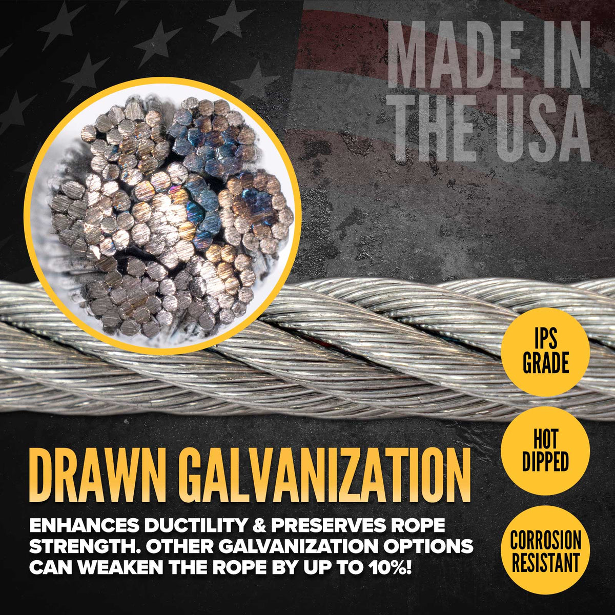 3/8" drawn galvanized wire rope is corrosion resistant