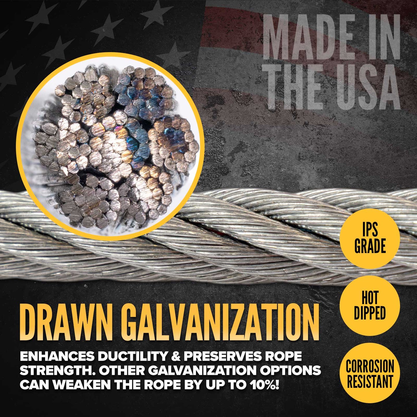 3/8" drawn galvanized wire rope is corrosion resistant
