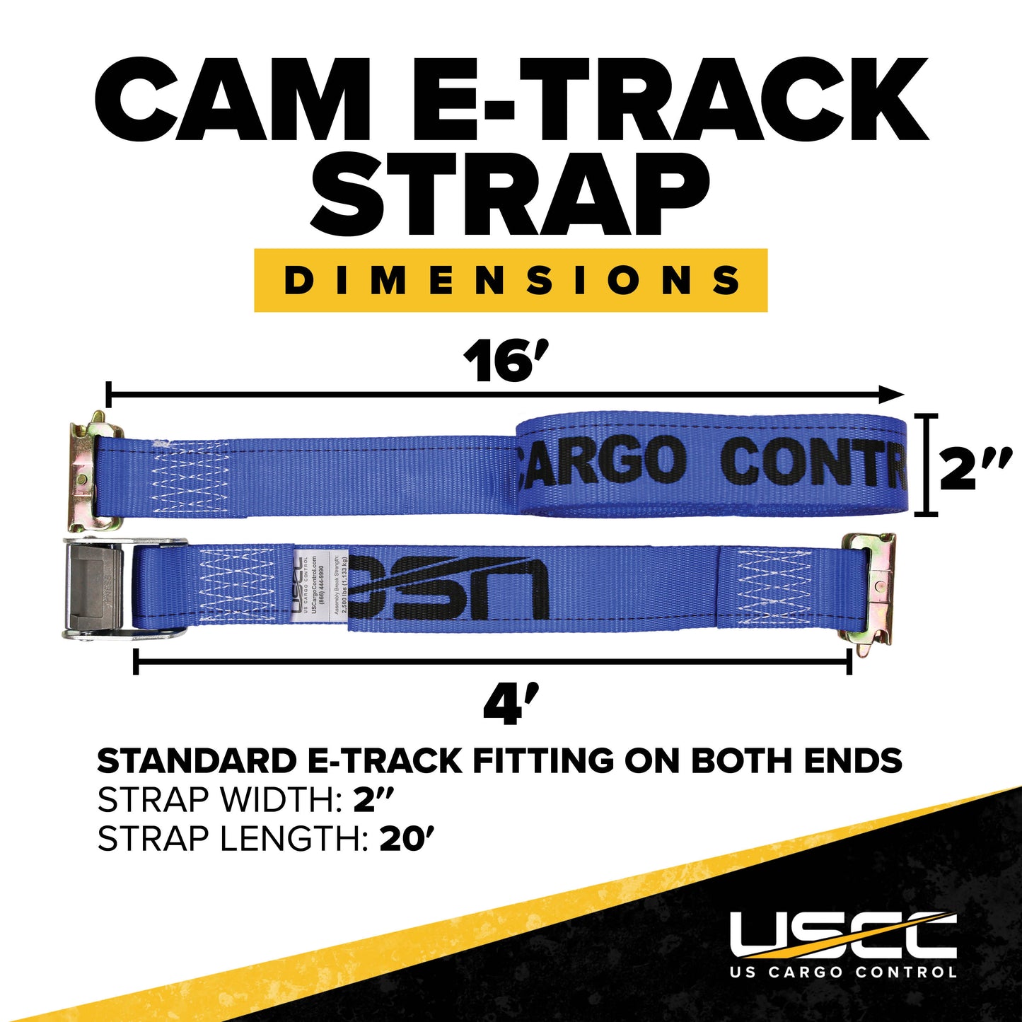 2" x 20' Blue E-Track Tie Down Straps - Cam Buckle