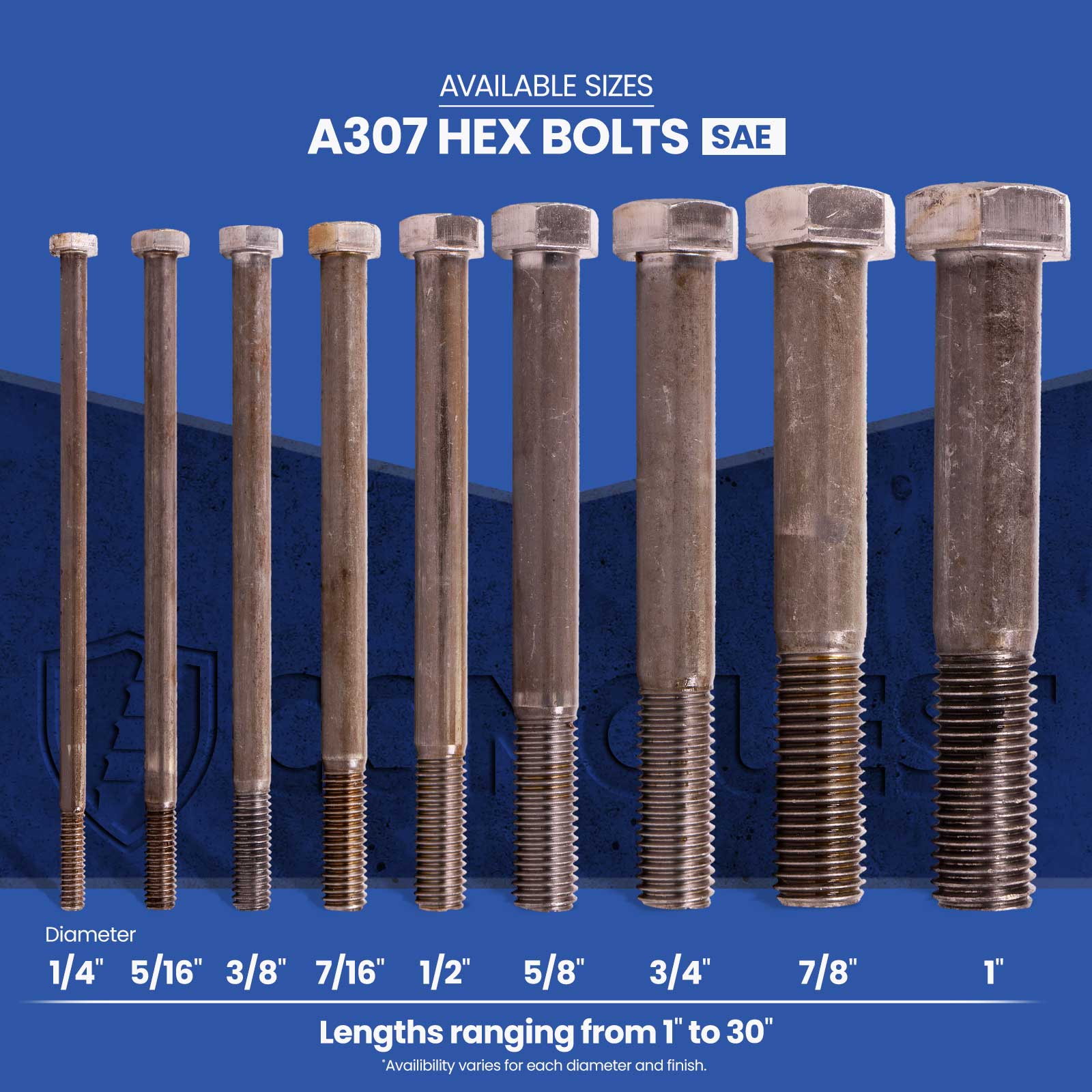A307 Hex Bolts Plain Finish Available Sizes