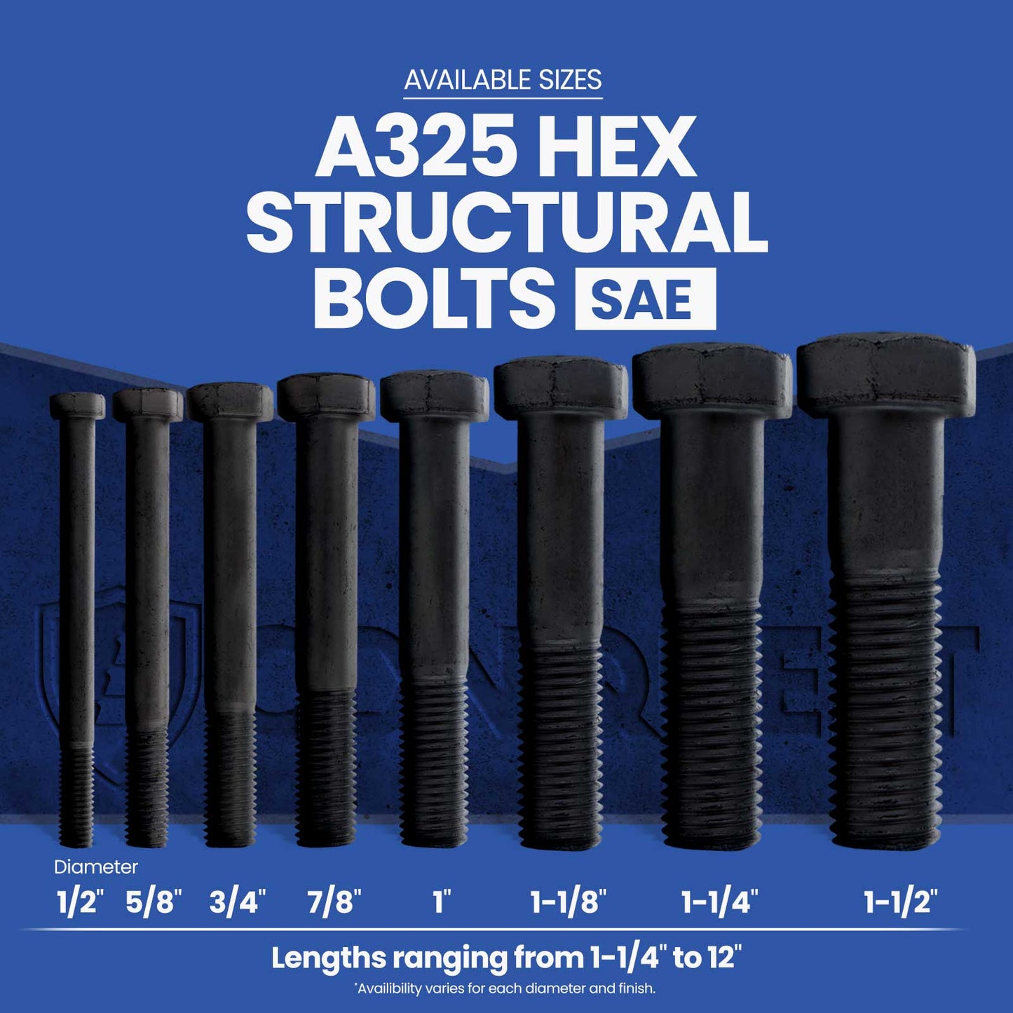 1-1/2" x 3-1/2" Conquest A325 Type 1 Heavy Hex Structural Bolt, Plain
